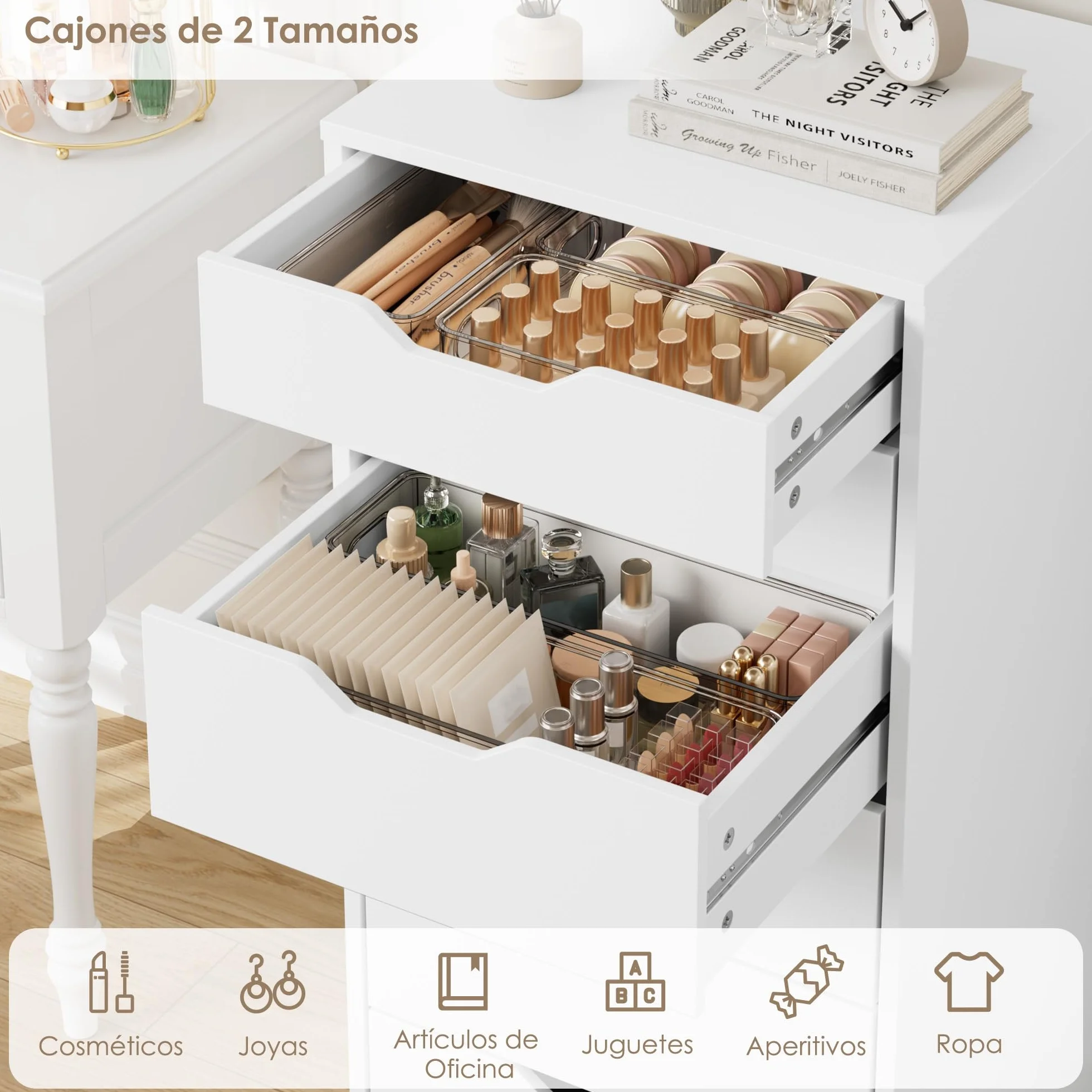 FOREHILL Comoda Dormitorio Comodas y Cajoneras Sinfonier Dormitorio Alto Cómoda Cajonera Estrecha con 6 Cajones Mueble Almacenaje para Salón, Oficina, Blanco 45x40x90.5cm