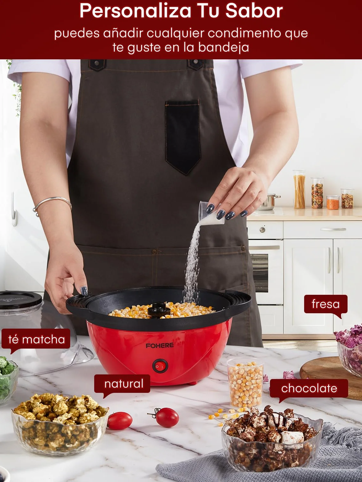 FOHERE Máquina de Palomitas Casera 3,5 Litros Antiadherente Agitación Automática