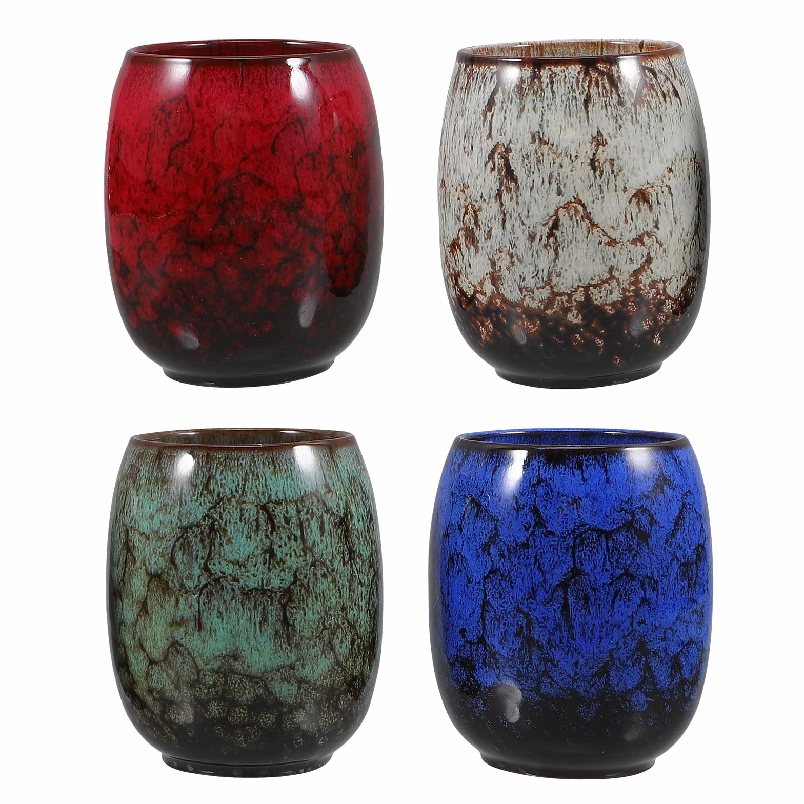 Set de 4 Tazas de Cerámica Japonesa Esmalte Tenmoku Único, Multifuncionales para Café y Té, Ideales para Regalos en Cumpleaños y Fiestas