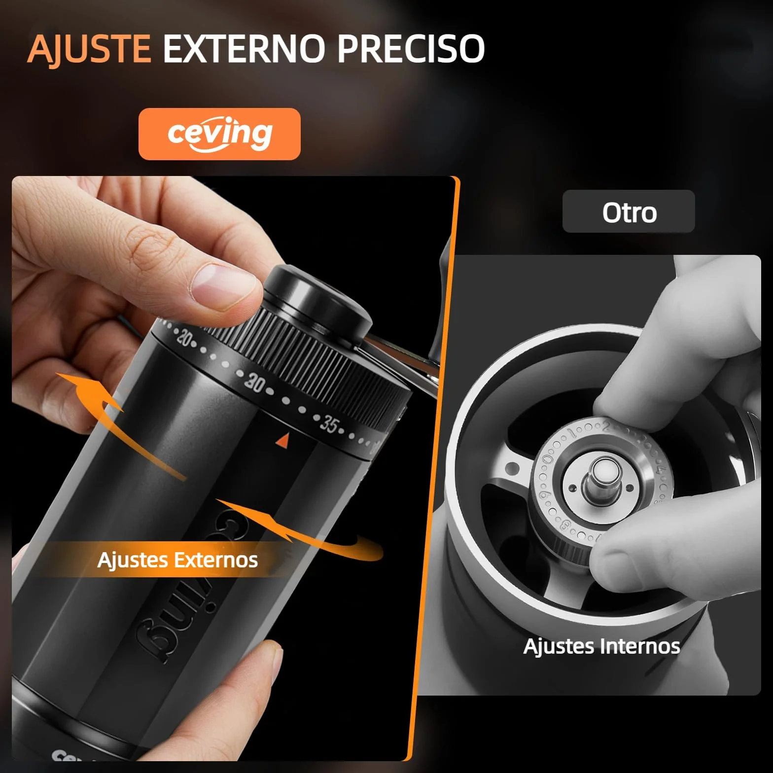 Molinillo de Café Manual 60g 40 Niveles Muelas Cónicas de Cerámica