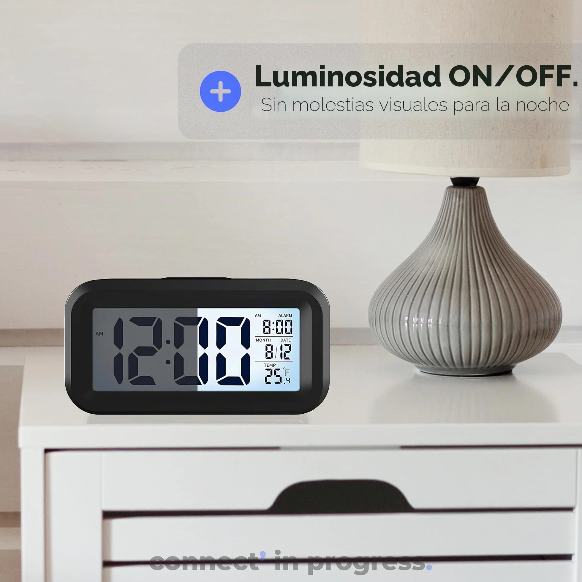 APM Snooooze Reloj Despertador Digital para Dormitorio, Pantalla 12/24H, Negro