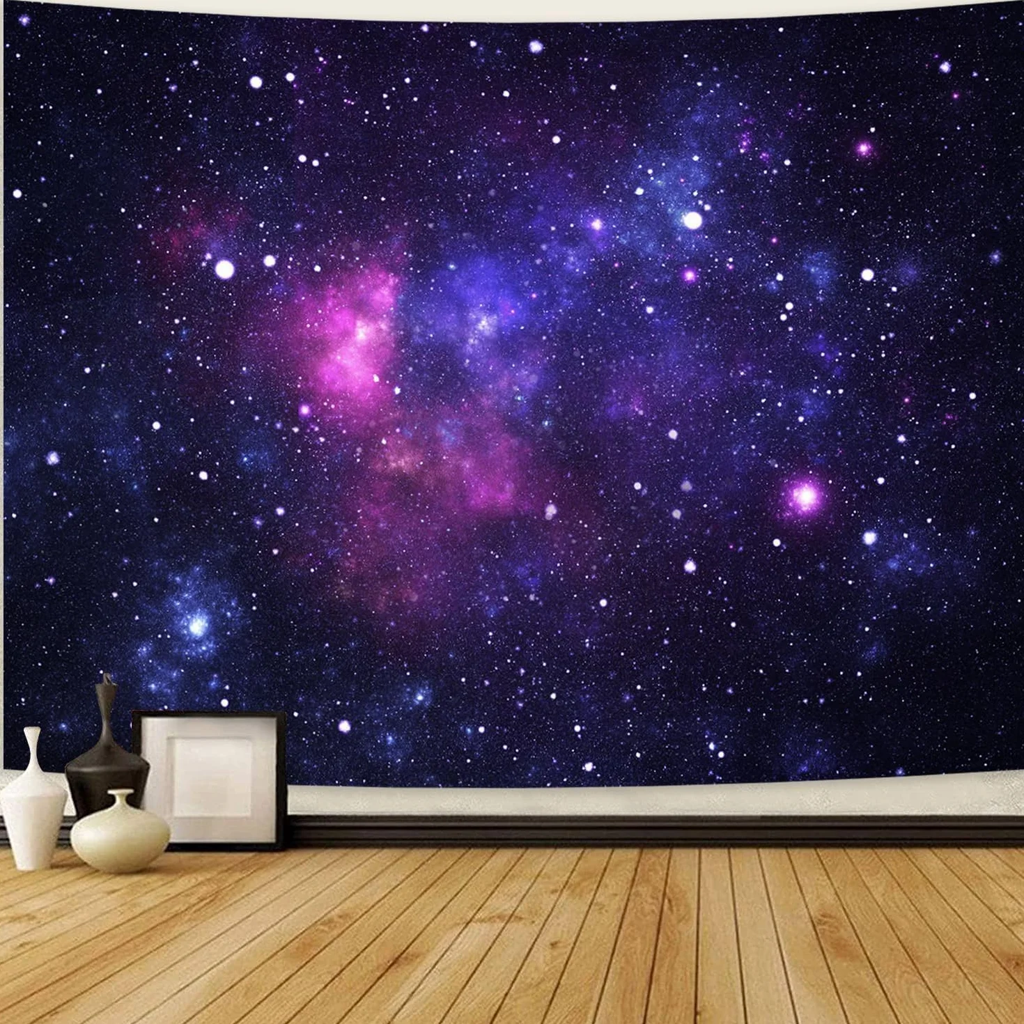 Tapiz Galáctico con Luz Negra Espacio Azul Cielo Estrellado Nocturno Colgante UV Reactivo Brillante Oscuridad 180 x 230cm