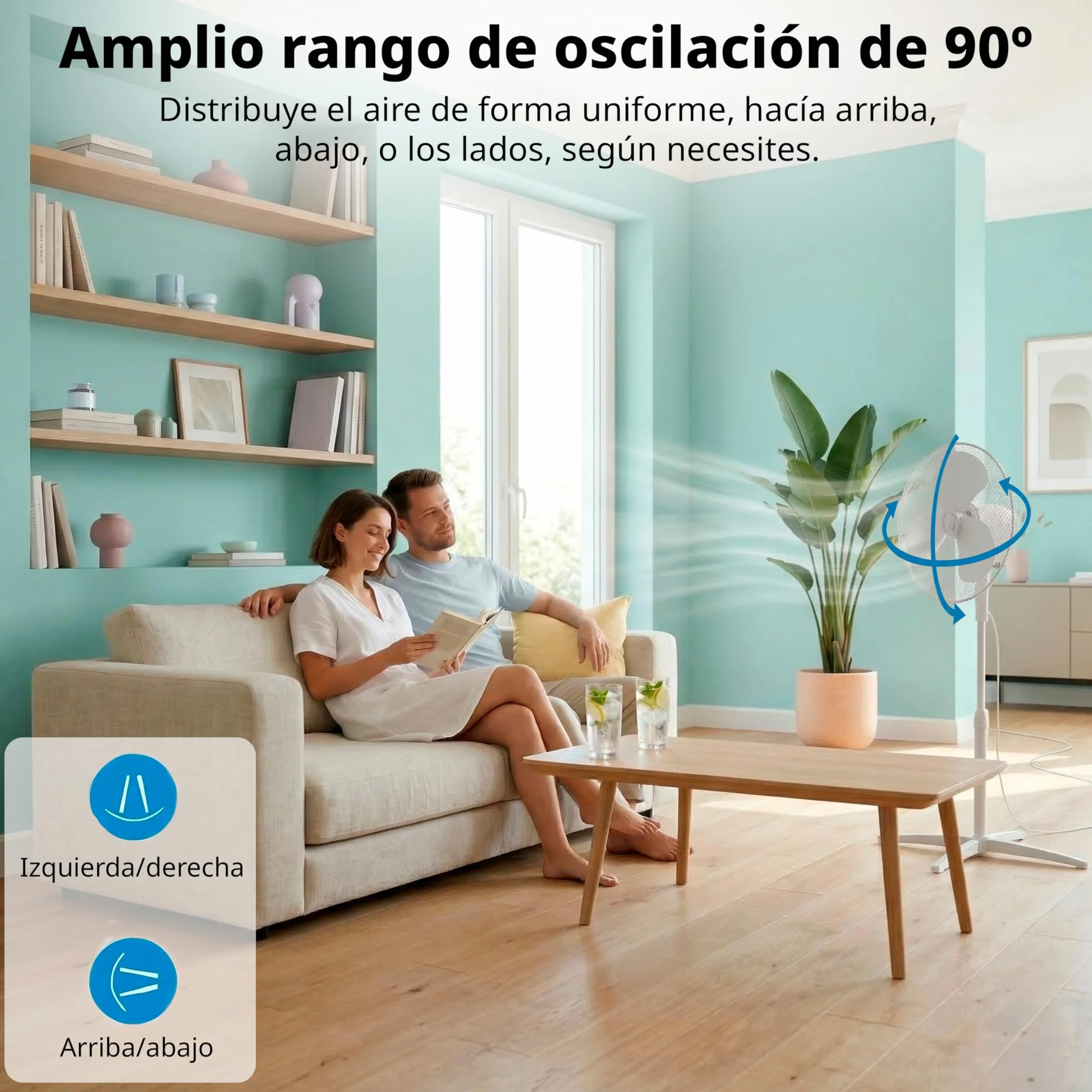 COMFEE Ventilador de Pie 40W 3 Velocidades Oscilación 90º Altura Ajustable Flujo de Aire 40m3/min Silencioso