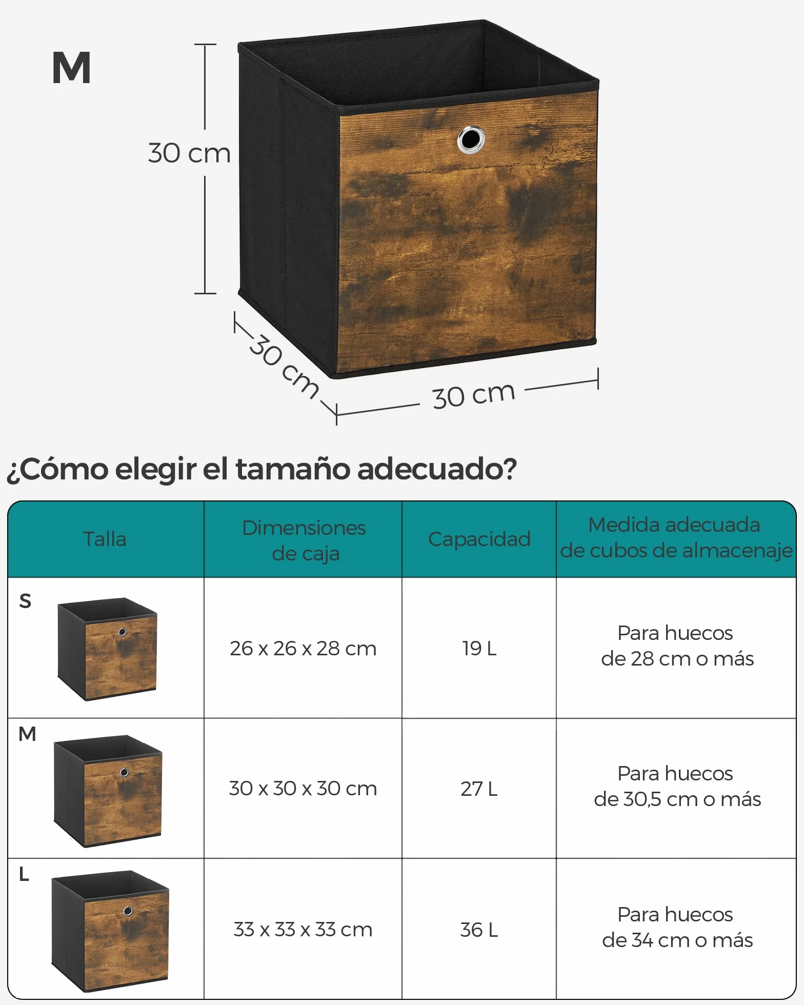 SONGMICS Caja Almacenaje 6 Cajas Almacenamiento Tela Oxford 30x30x30 cm Plegable Marrón Rústico y Negro