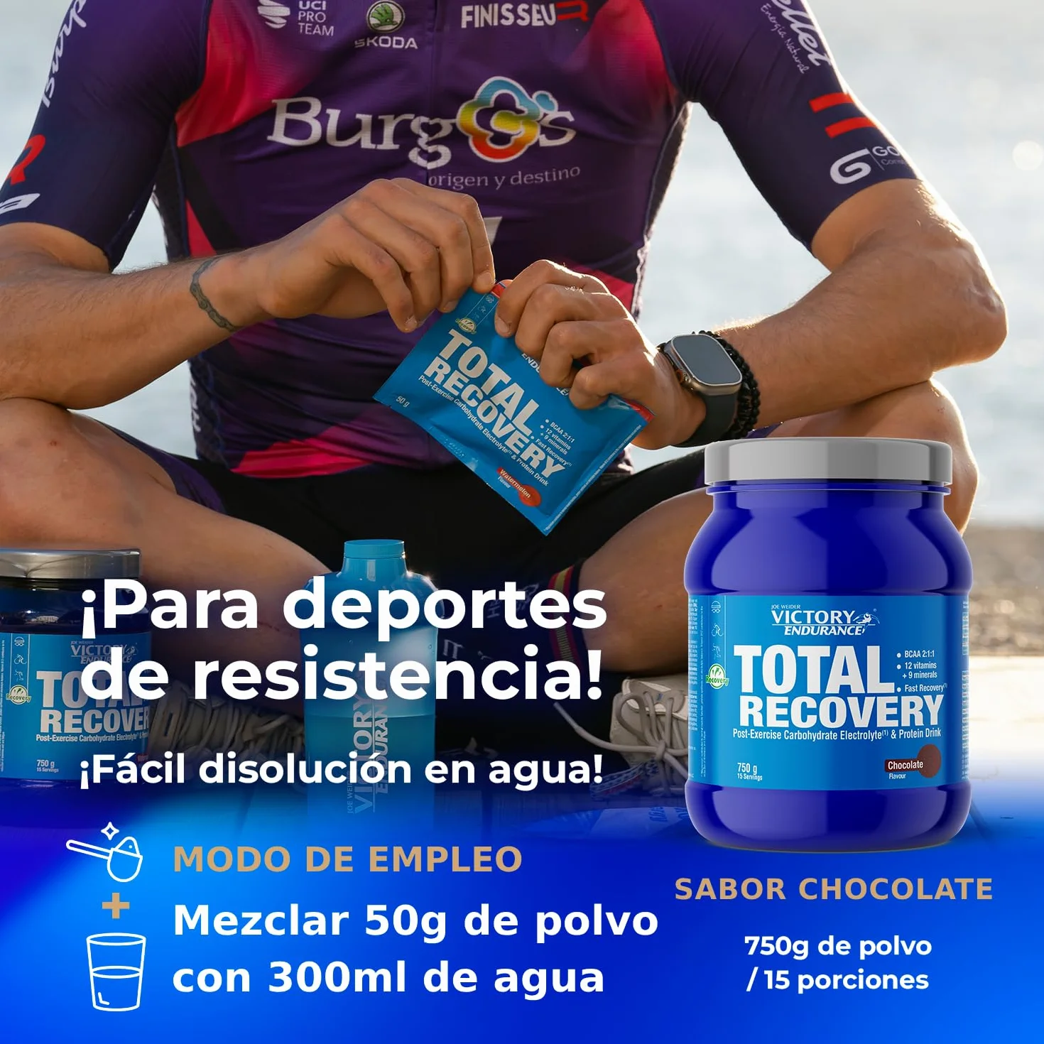 VICTORY ENDURANCE Total Recovery 750g Summer berries - Preparado Bebida Post-Entreno Carbohidratos Electrolitos Proteínas BCAA 2:1:1