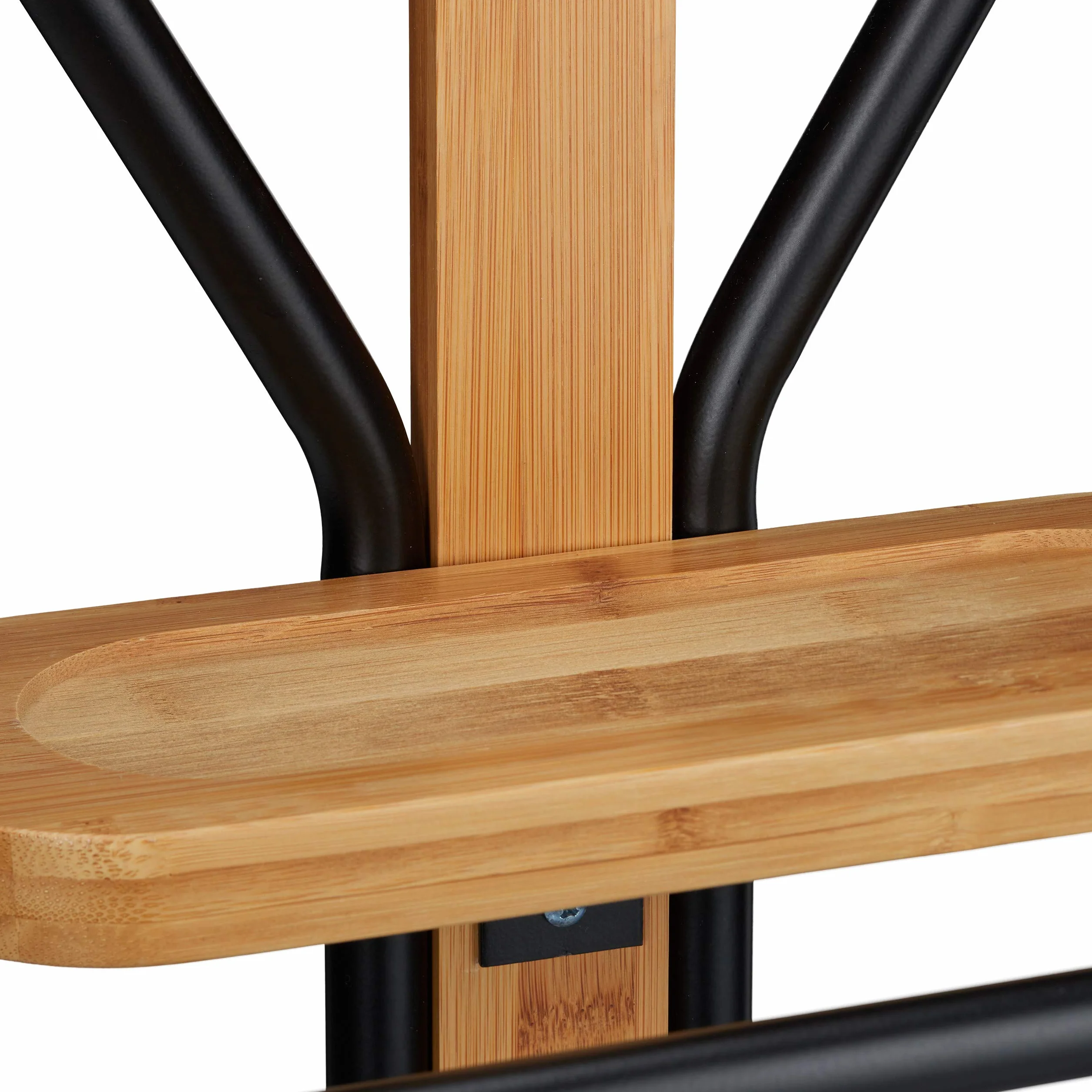 Relaxdays Valet con estante para trajes sin arrugas bambú y metal 109 x 48 x 30 cm negro natural