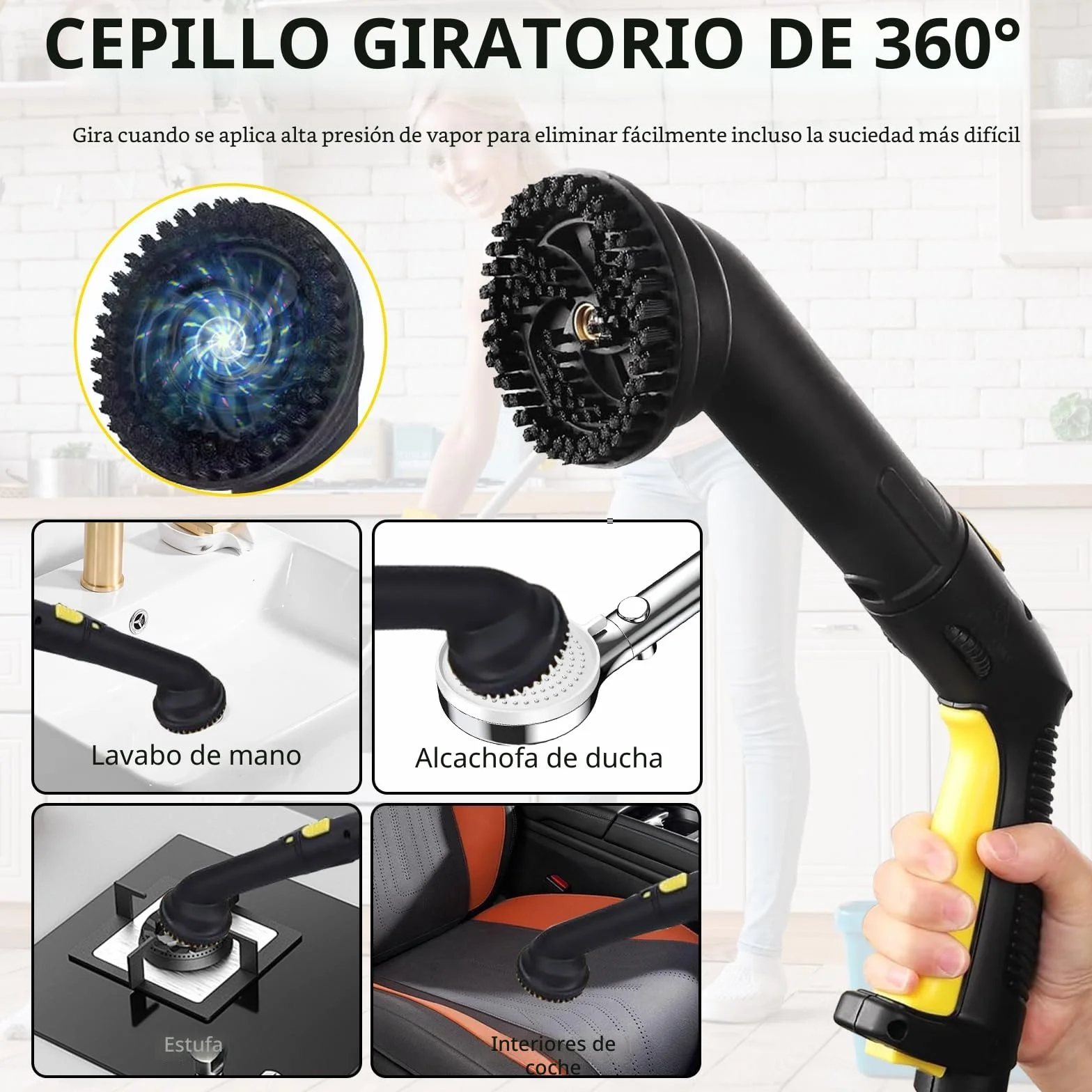 Limpiador a Vapor 2100 W Mejorado con 29 Accesorio, Multifunción con Depósito 2,1 L, Presión 5 bar, Kit de Suelos y Boquillas, Alarma de Agua Baja, para Alfombras, Azulejos, Ventanas, Suelos (Negro)