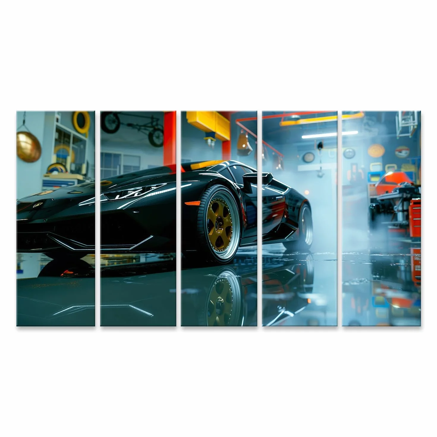 islandburner Pintura en lienzo, coche deportivo de lujo en taller de niebla, garaje, amantes de los coches, concesionarios de automóviles, pinturas de pared, póster