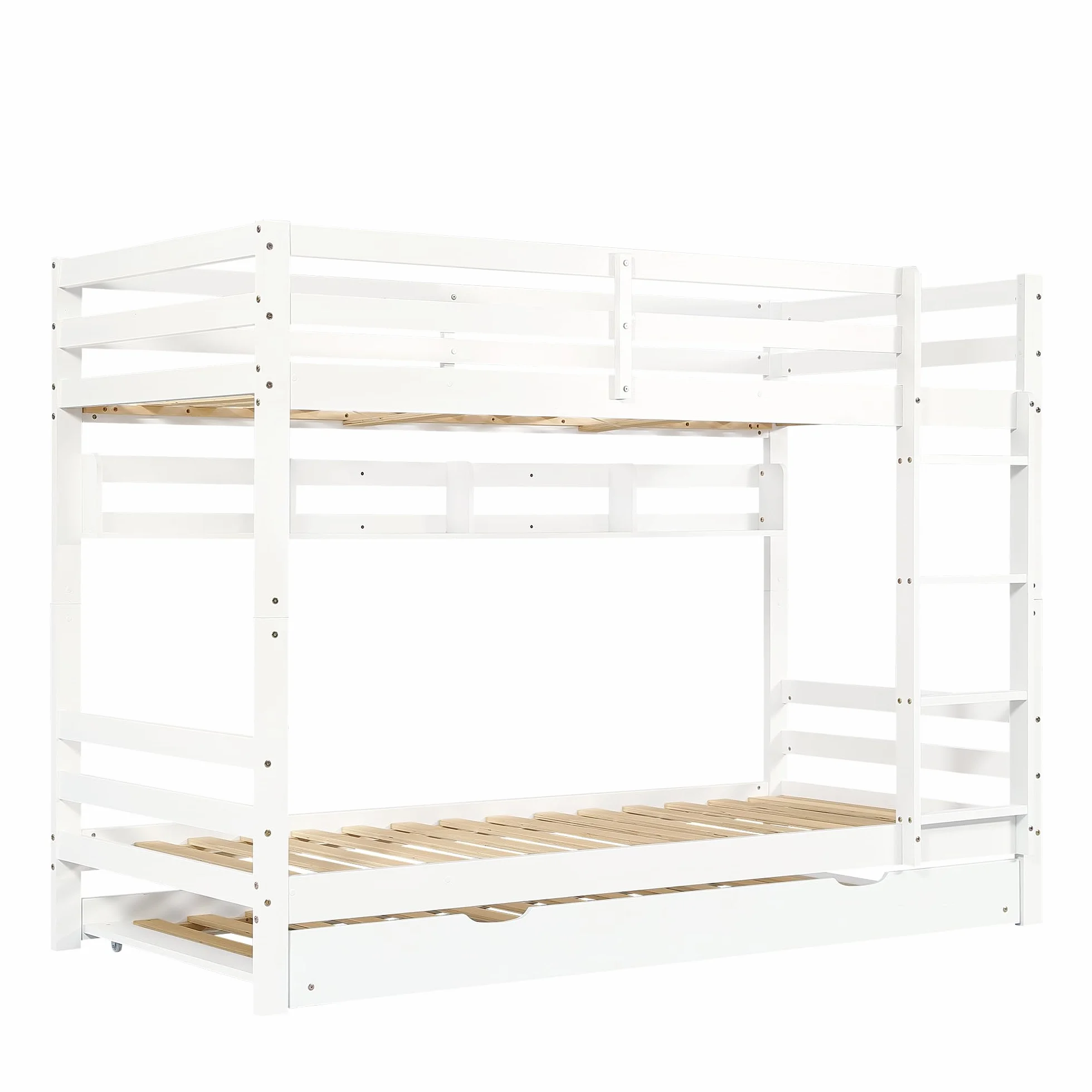 LAKFEW Litera Infantil 90x200 con Cama Nido 90x190 cm, Literas Cama Infantil con Protección Anticaída y Estante de Almacenaje, Camas Infantiles, Litera Triple Literas Infantiles, Blanco, Sin Colchón