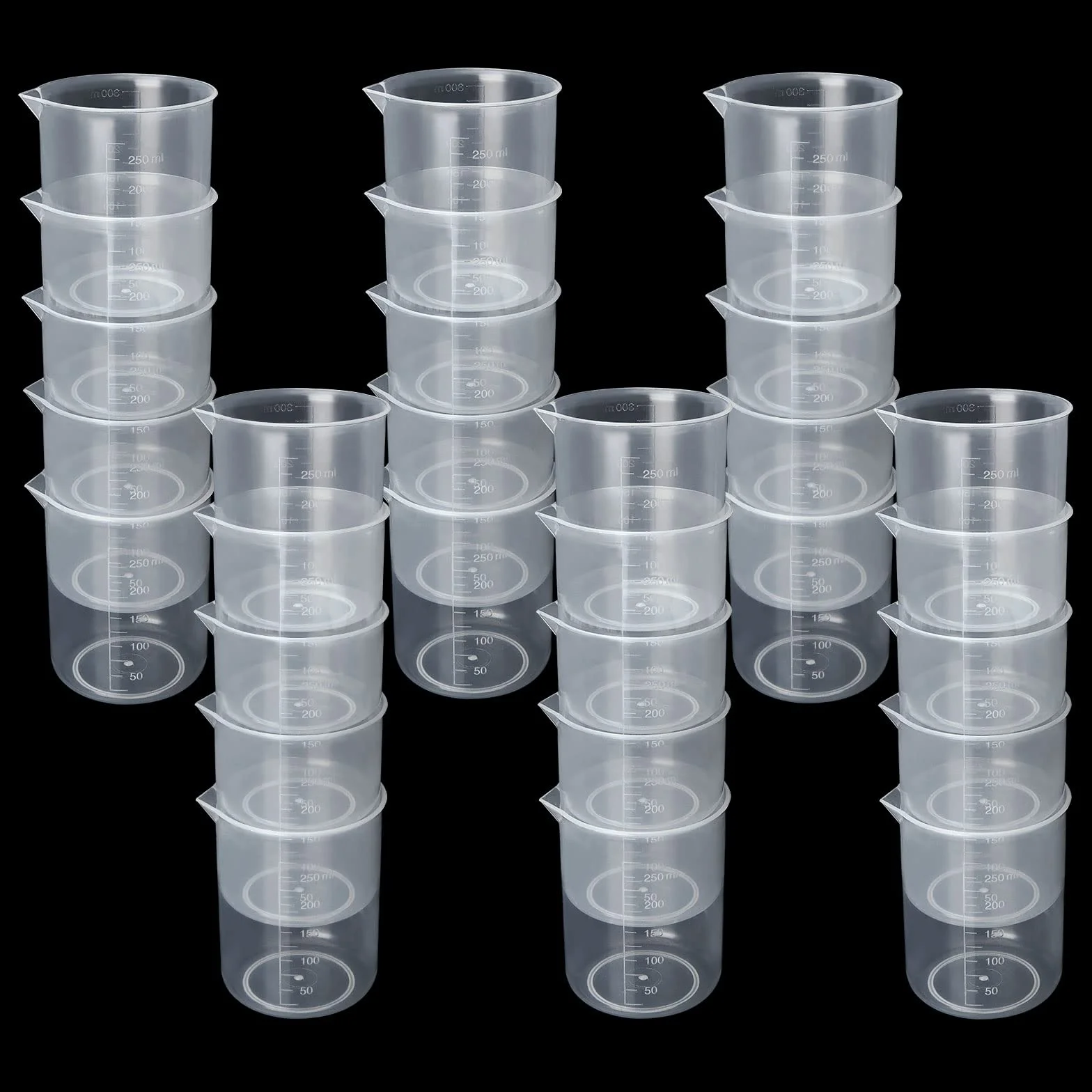 Juego de 30 vasos de medición graduados de plástico de 250 ml, vasos de mezcla de medición de líquidos transparentes para resina epoxi, recipientes de líquidos para resina, pintura epoxi, alimentos