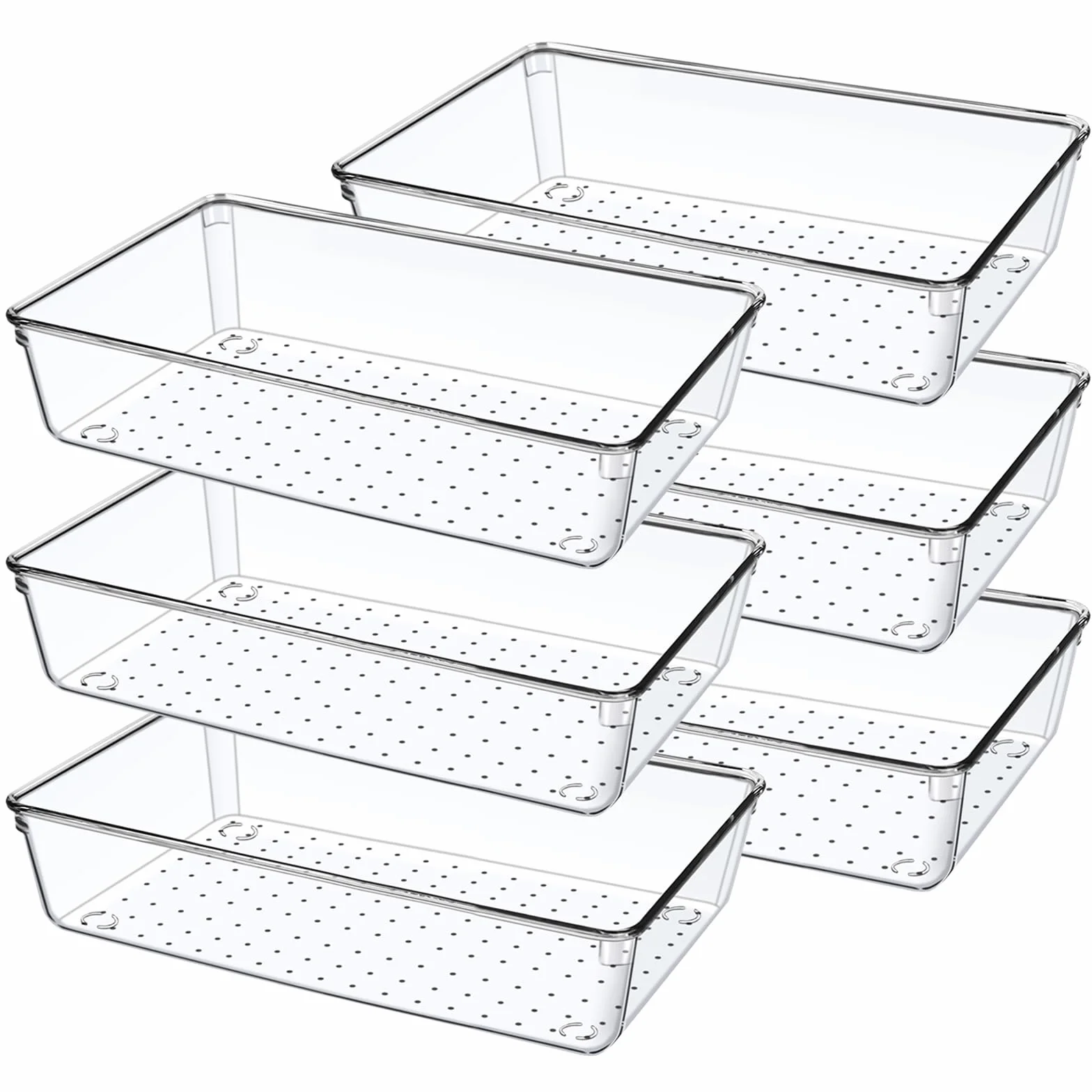 6 Piezas Organizador Cajones Cocina Baño Transparente Plastico Grande para Cubiertos Maquillaje Joyas