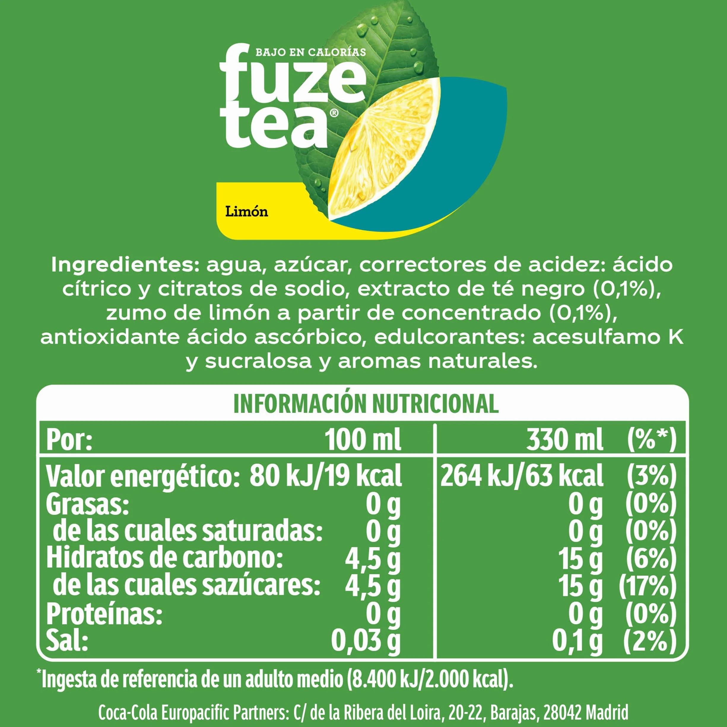 Fuze Tea Sabor Original Refresco Té helado Limón Latas 330 ml Pack 6