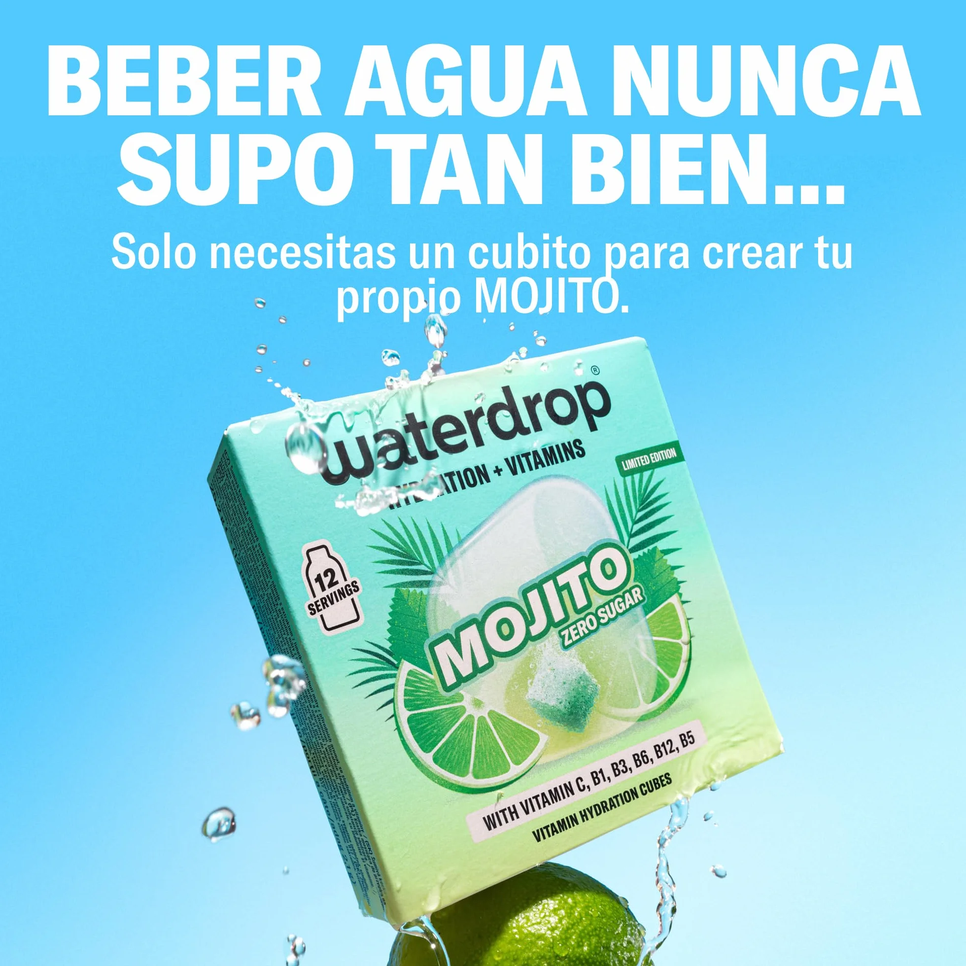 Waterdrop Set Mojito Fresa y Mora 36 Cubitos Saborizantes Agua Electrolitos Sin Azúcar Magnesio Vitaminas