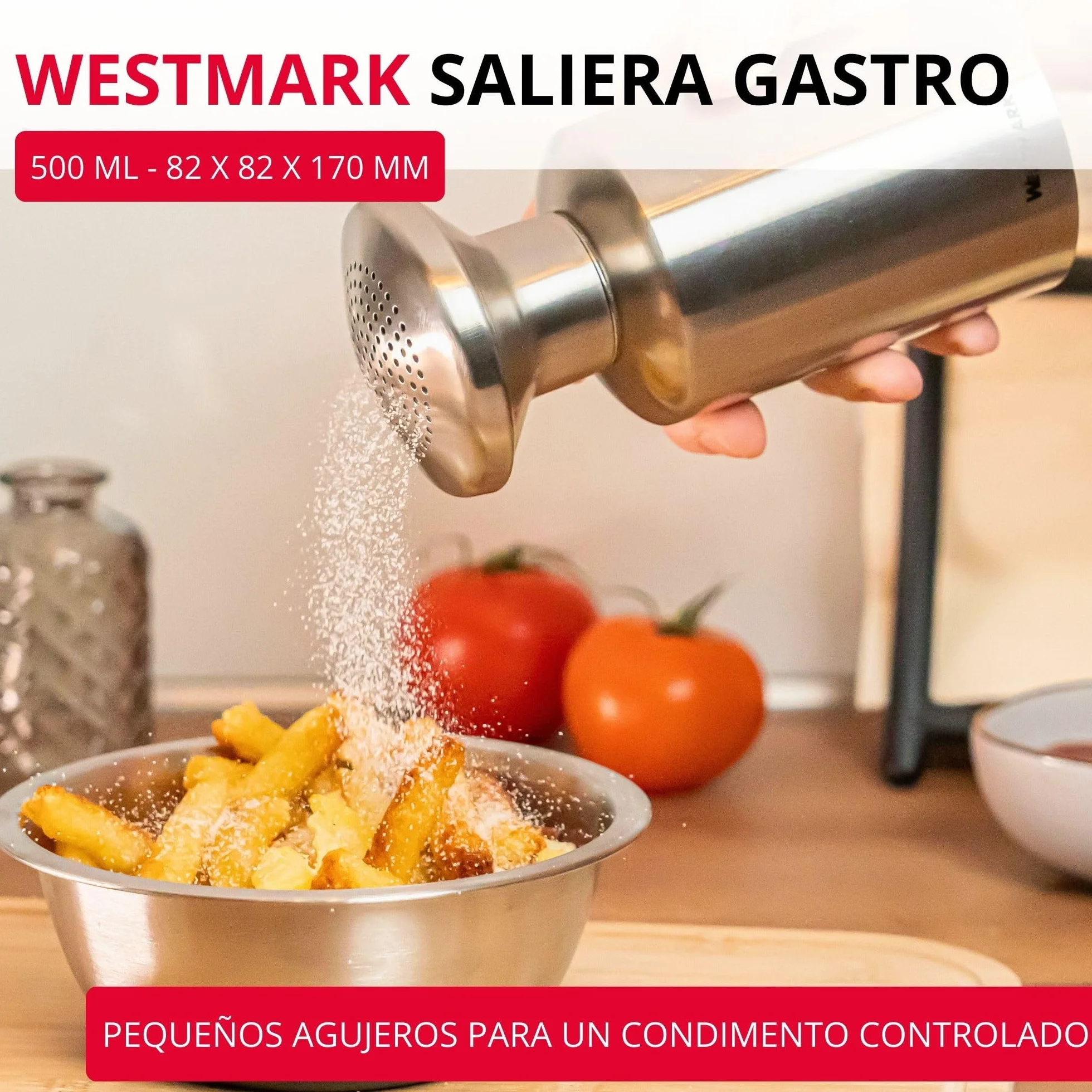 Westmark Salero gastro Alpha – ideal como especiero para cocinas de catering y cantinas, sal y azúcar – acero inoxidable, 500 ml
