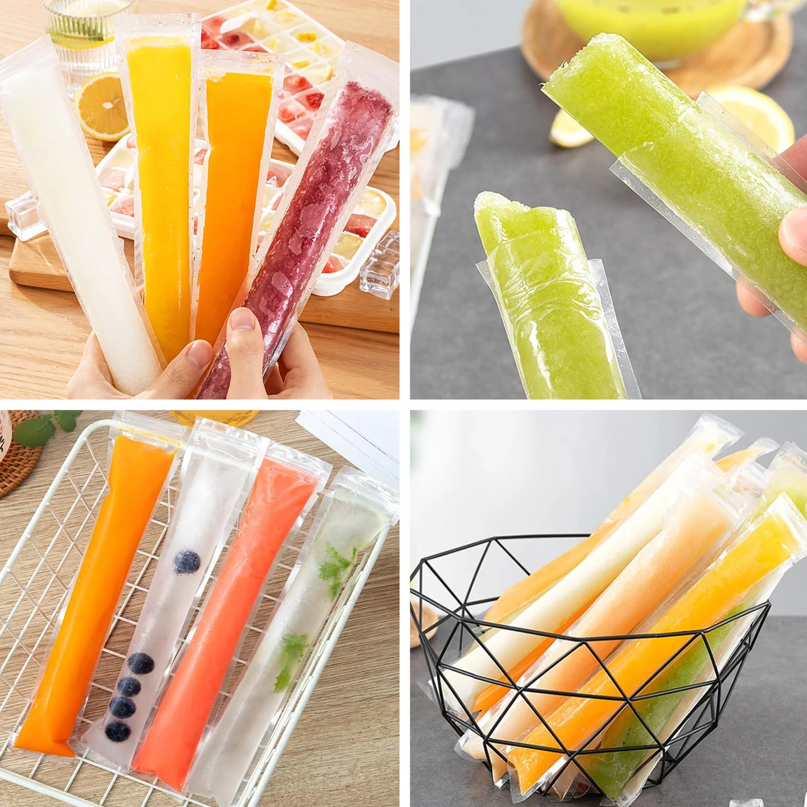 Bolsas para Helados 50 Pack Moldes para Helados Bolsa de Hielo Congelador Pop con Embudo Verde