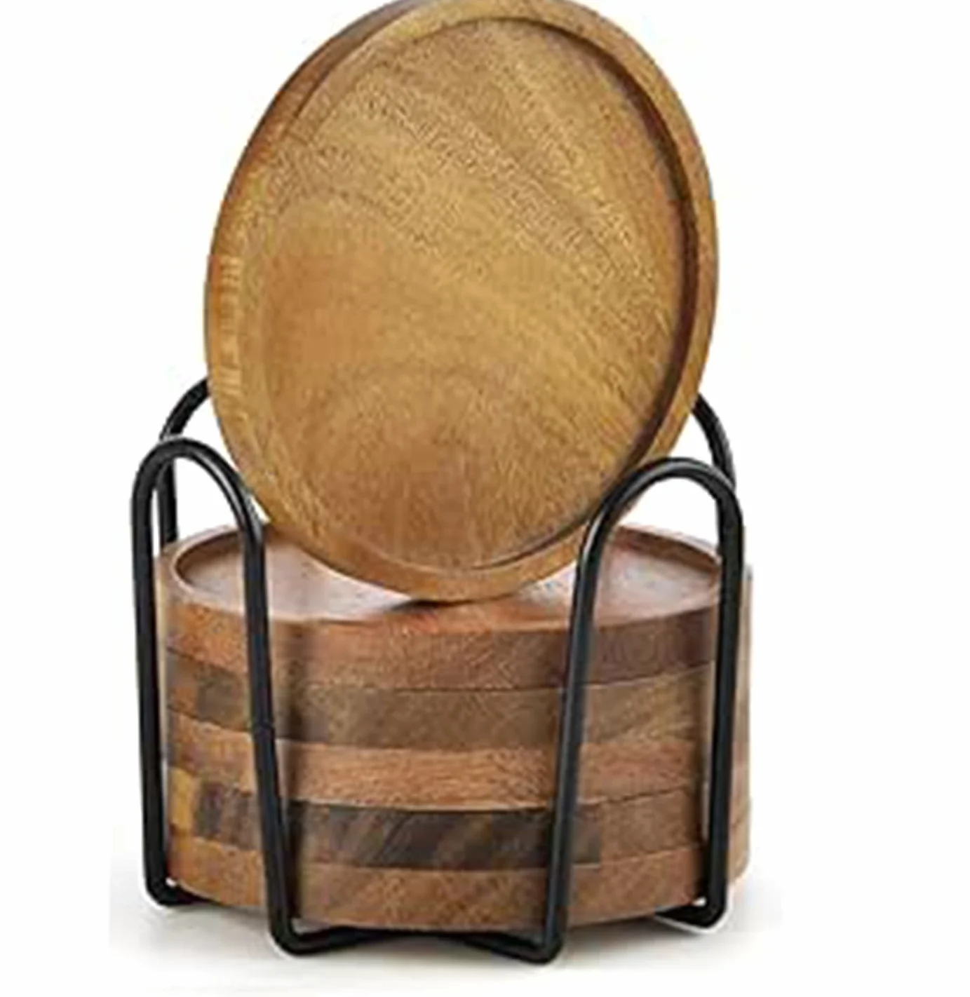 Posavasos de Madera Redonda para Vasos, Juego de 6 con Soporte, Protección de Mesa para Cualquier Tipo de Mesa
