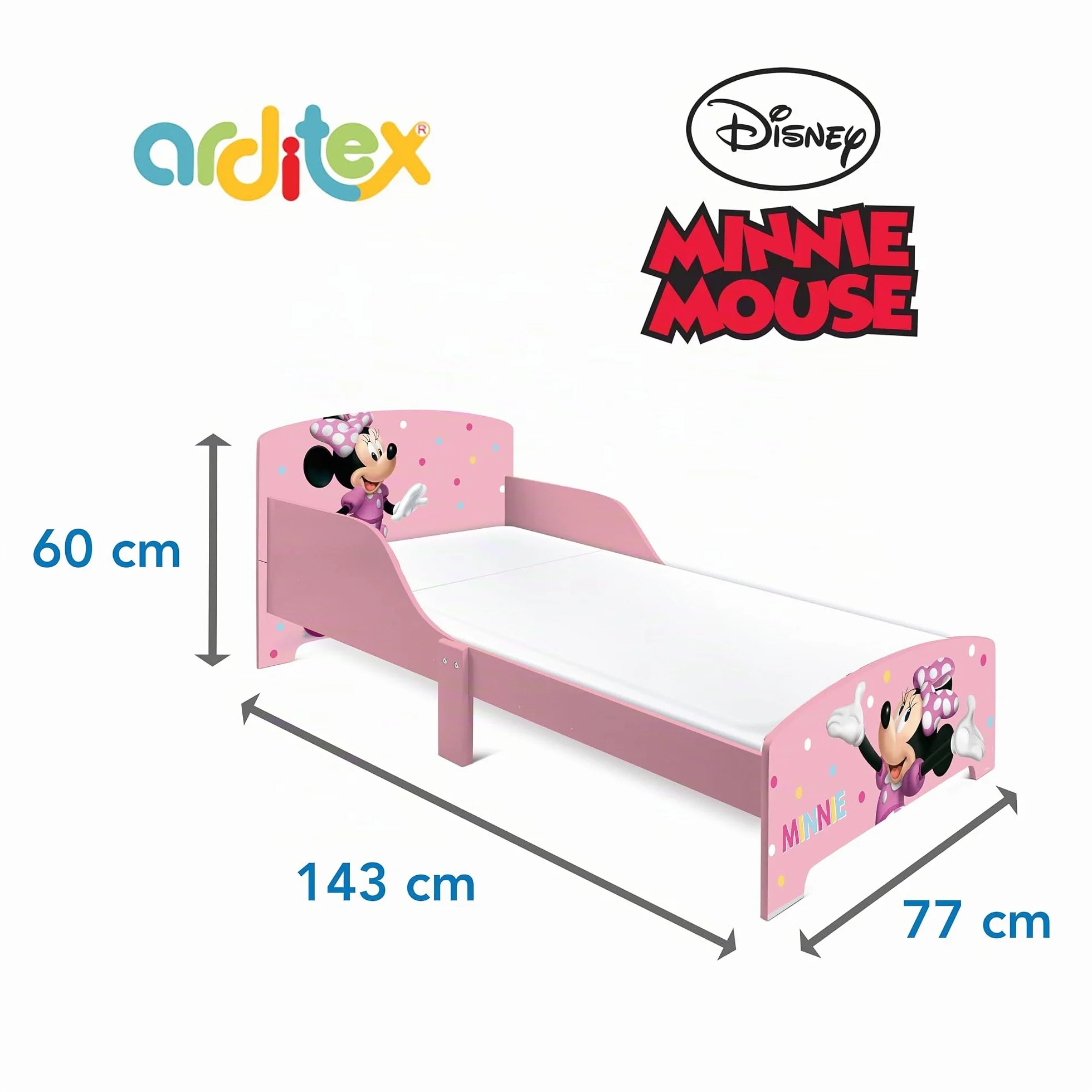 Cama Infantil de Madera Disney Minnie Mouse ARDITEX 77x143x60cm Rosa Apta colchones 70x140cm