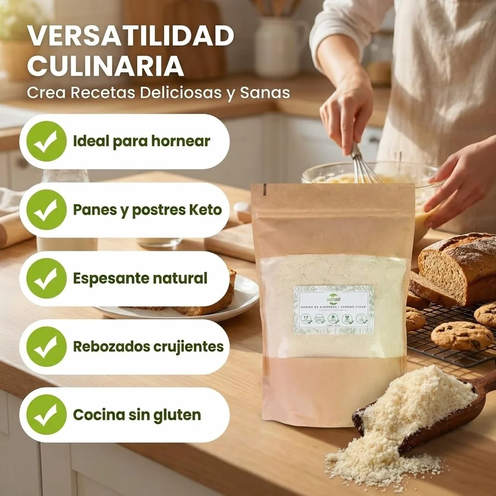 Harina de Almendra 1kg KETO Extrafina Blanqueada 100% Almendra Natural Sin Gluten Rica en Proteína y Fibra