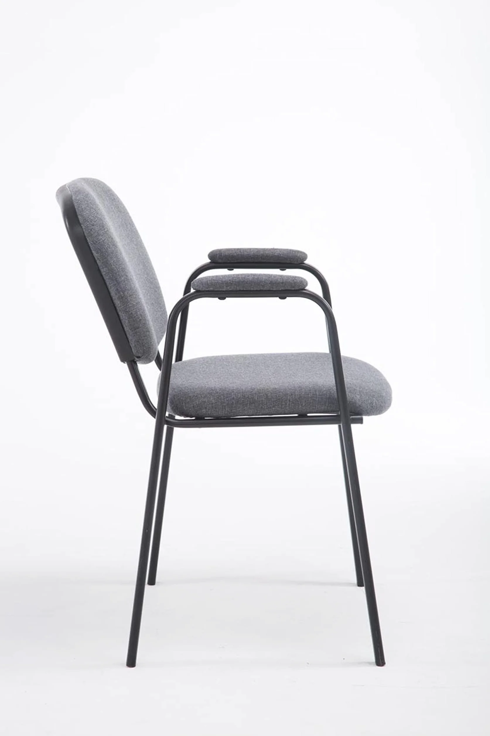 CLP Silla Apilable Ken Pro Acolchada con Reposabrazos, Silla de Conferencia de Tela Apilable, Estructura Metalica Negra Resistente hasta 150 kg, Color:Gris
