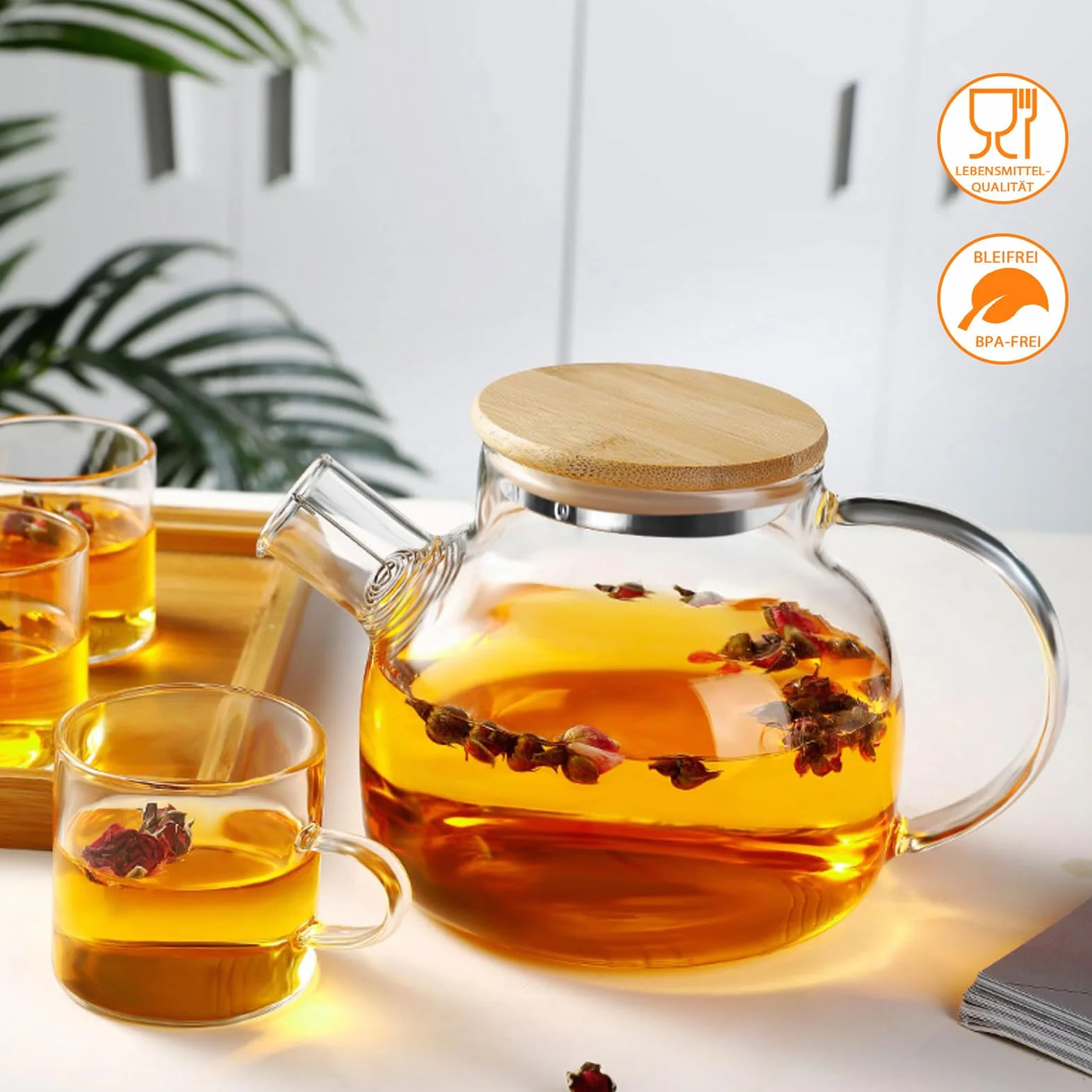 Tetera de cristal borosilicato 1000 ml con colador extraíble