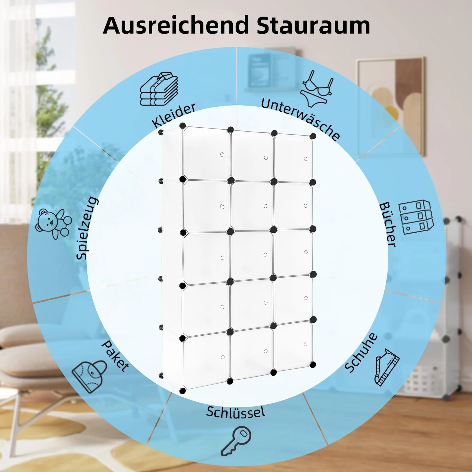 WOLTU Armario Modular de 15 Cubos con Puertas Imán, Estantería Almacenaje Cubos Plástico, Blanco