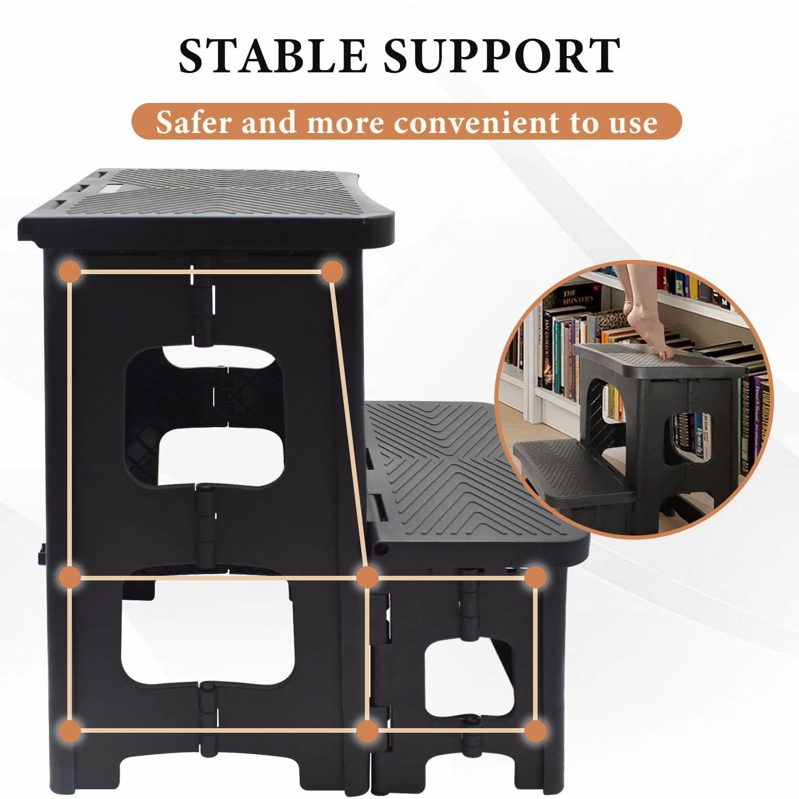 Taburete de 2 Escalones, Portátil Taburete Escalera Plegable con Pedales Antideslizantes Capacidad de Carga de 150 kg Escalera 2 Peldaños para Cocina, Hogar, Oficina, Exterior