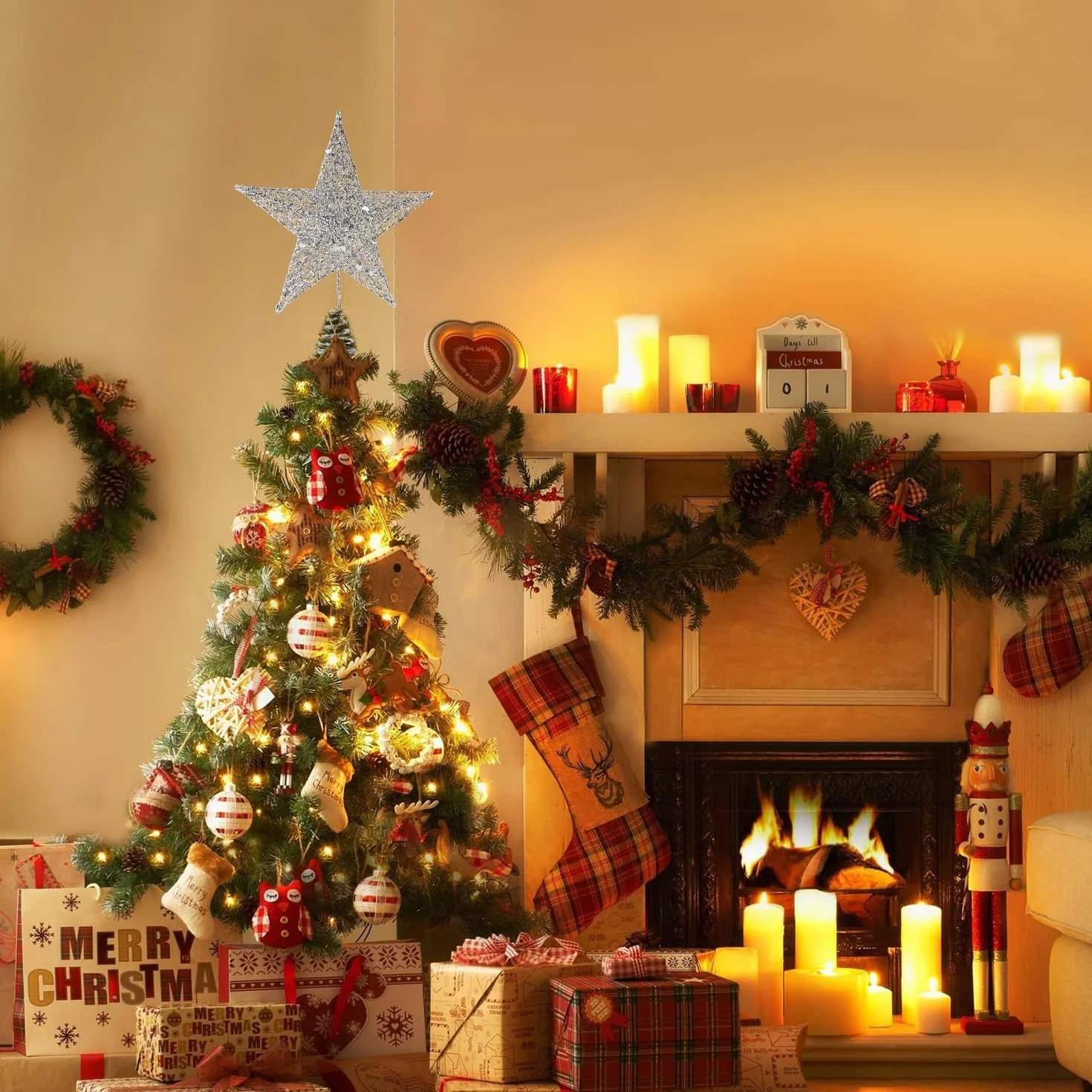 Estrella Plateada para Árbol de Navidad 25 cm - Topper Decorativo 2024 Nuevo Modelo