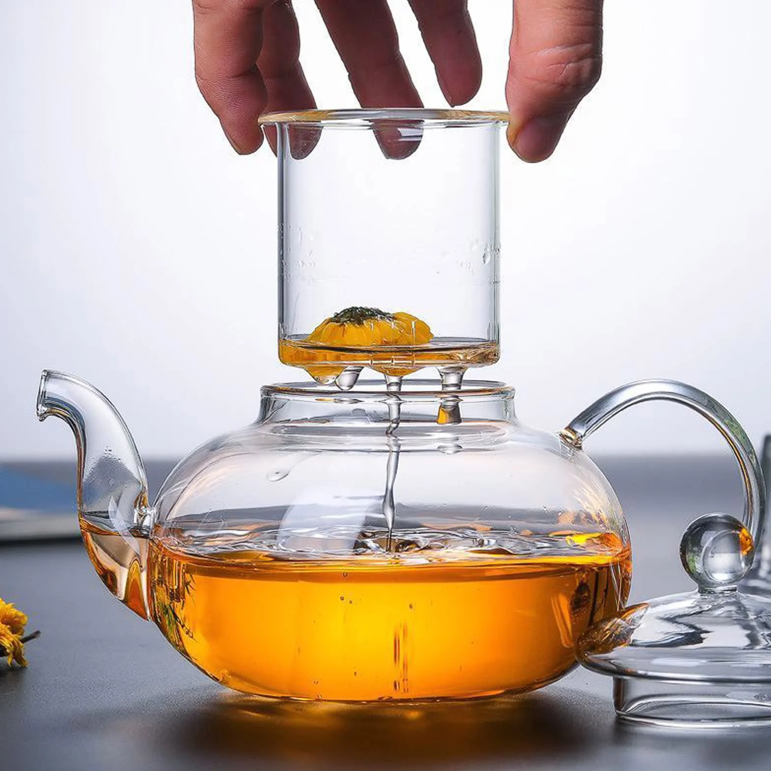 Tetera de Cristal de Borosilicato 600 ml con Filtro para Té Suelto Resistente al Calor