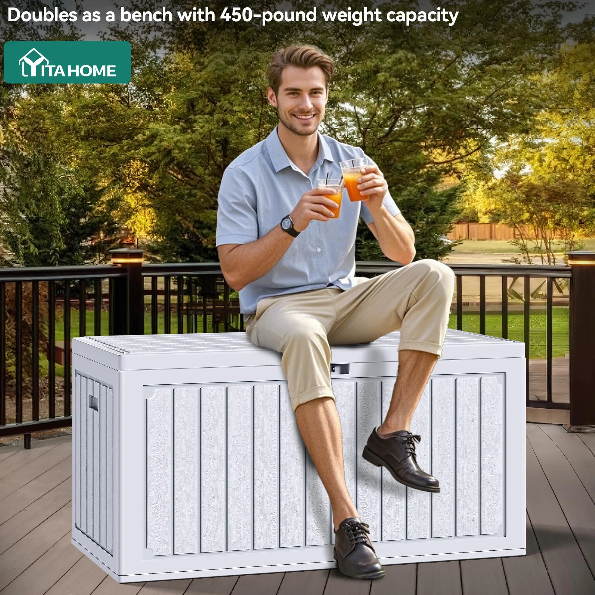 YITAHOME Caja de almacenamiento de jardín 303L exterior resina polietileno alta densidad con tapa cerradura