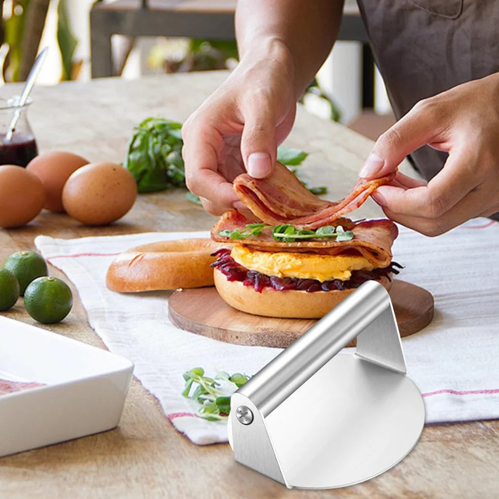 Prensa para Hamburguesas de Acero Inoxidable 5,5 Pulgadas Smash Burger Aplastador Redondo para Barbacoa