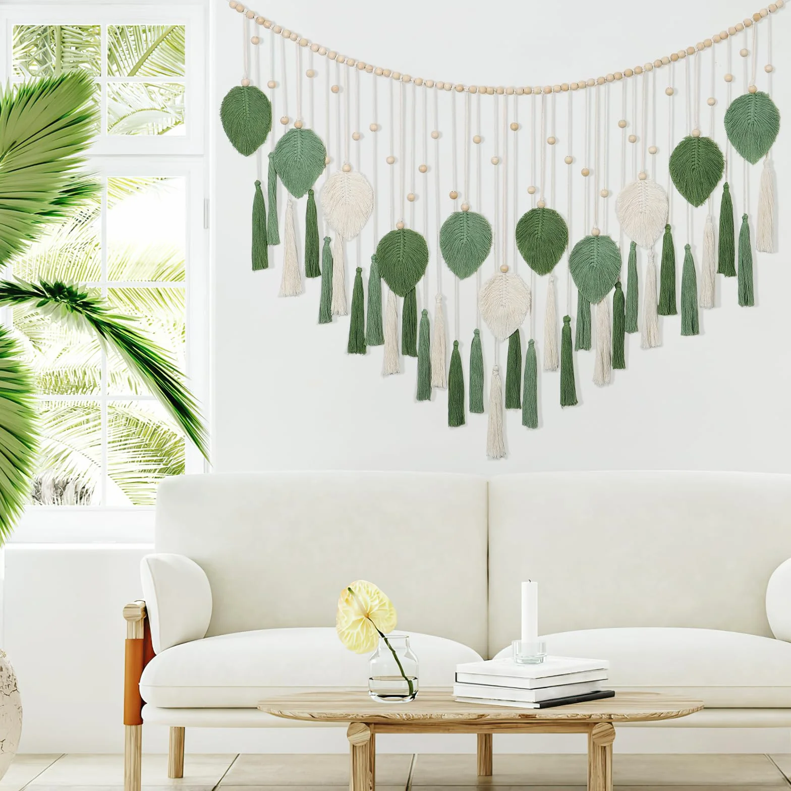 Dremisland Tapiz Decorativo Pared con Borla de Hoja 130x80cm Macrame pared Hecho a Mano Tapiz Pared Grande de Algodón Bohemio Decoración pared Salon Dormitorio Apartamento Habitación de Los Niños