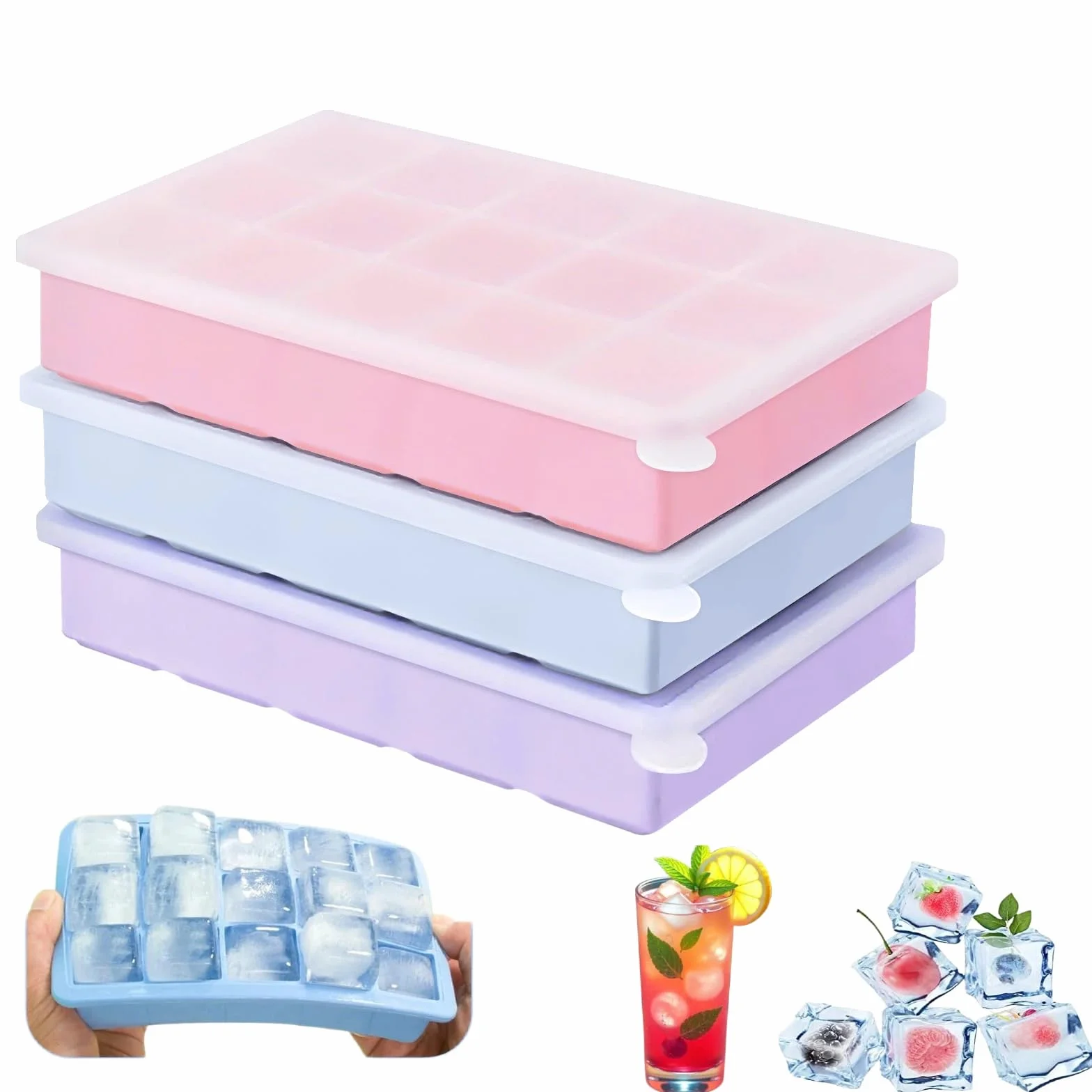 Cubitera de Silicona 45 Compartimentos 3.5 cm sin BPA Rosa Azul Morado