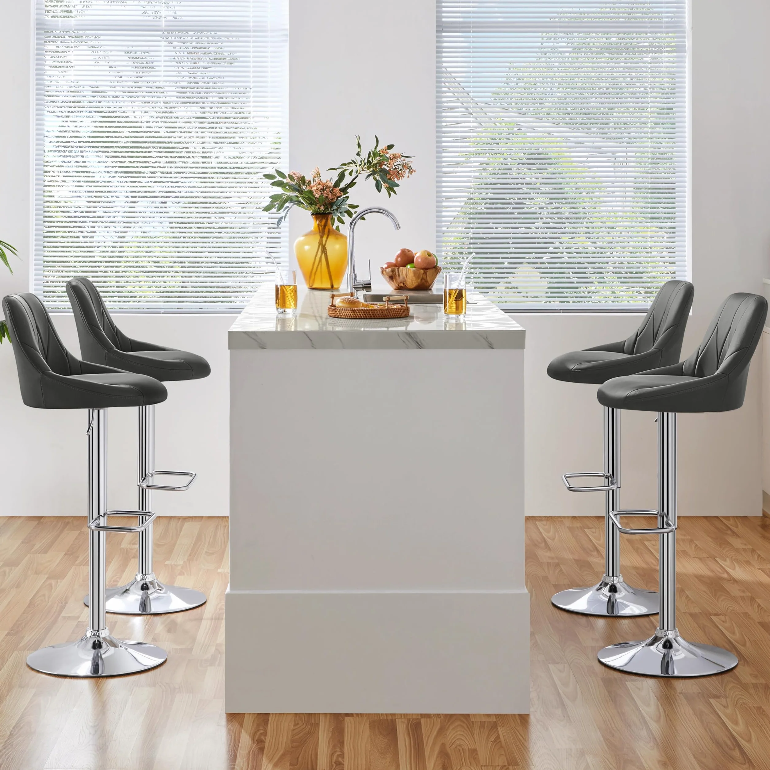 Yaheetech Juego de 2 Taburetes de Bar Ajustables 86-107,5 cm Asiento Giratorio Gris Oscuro