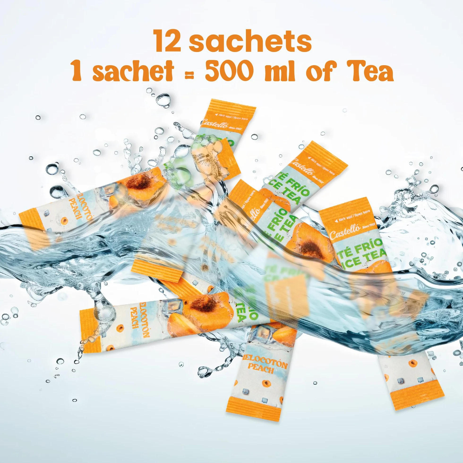 Castello Té Frío Zero Instantáneo Melocotón 12 Sobres 0 Calorías 0 Azúcar