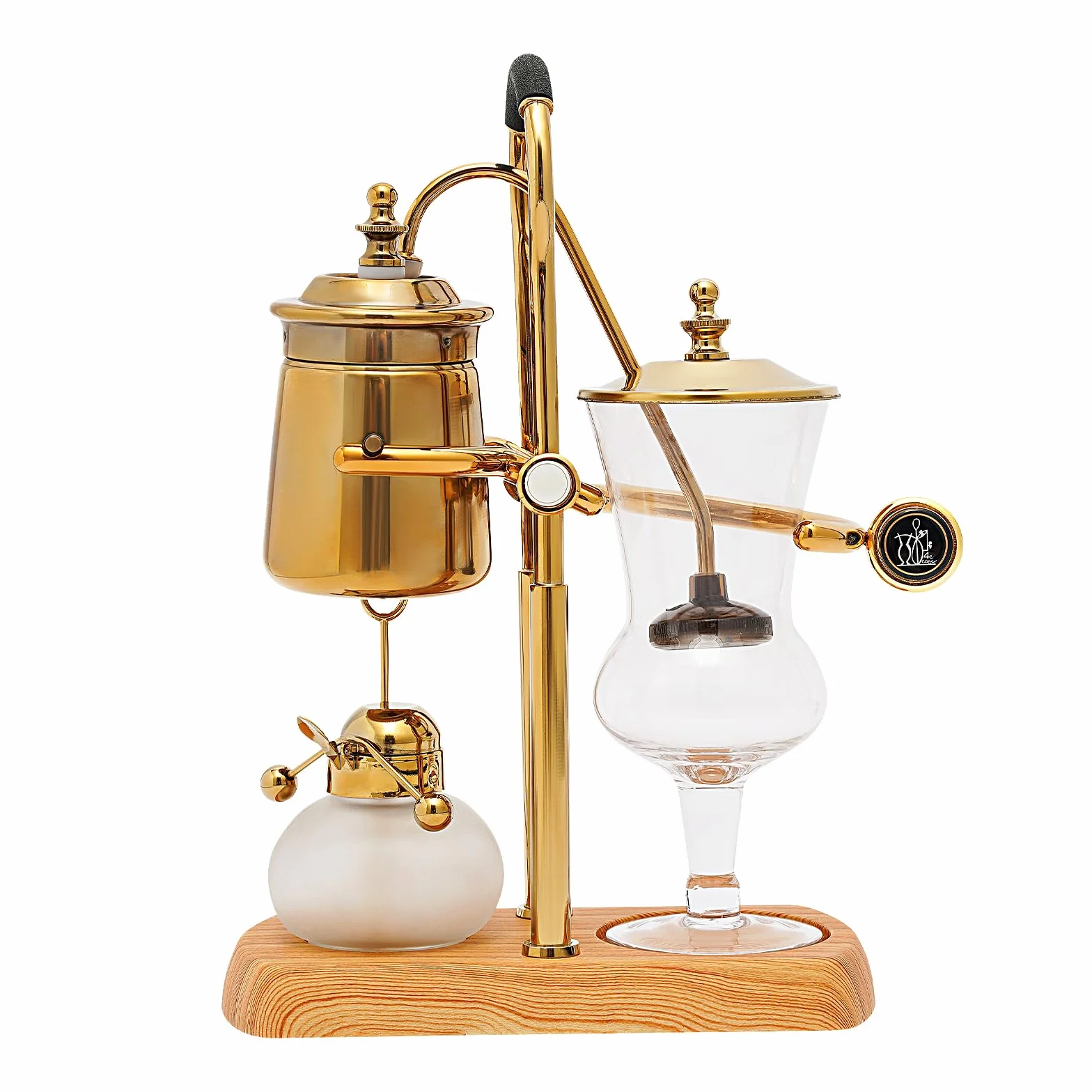 Cafetera con sifón belga Royal Family, máquina de café al vacío, set de tetera con lámpara de alcohol, capacidad de aproximadamente 15 oz, oro
