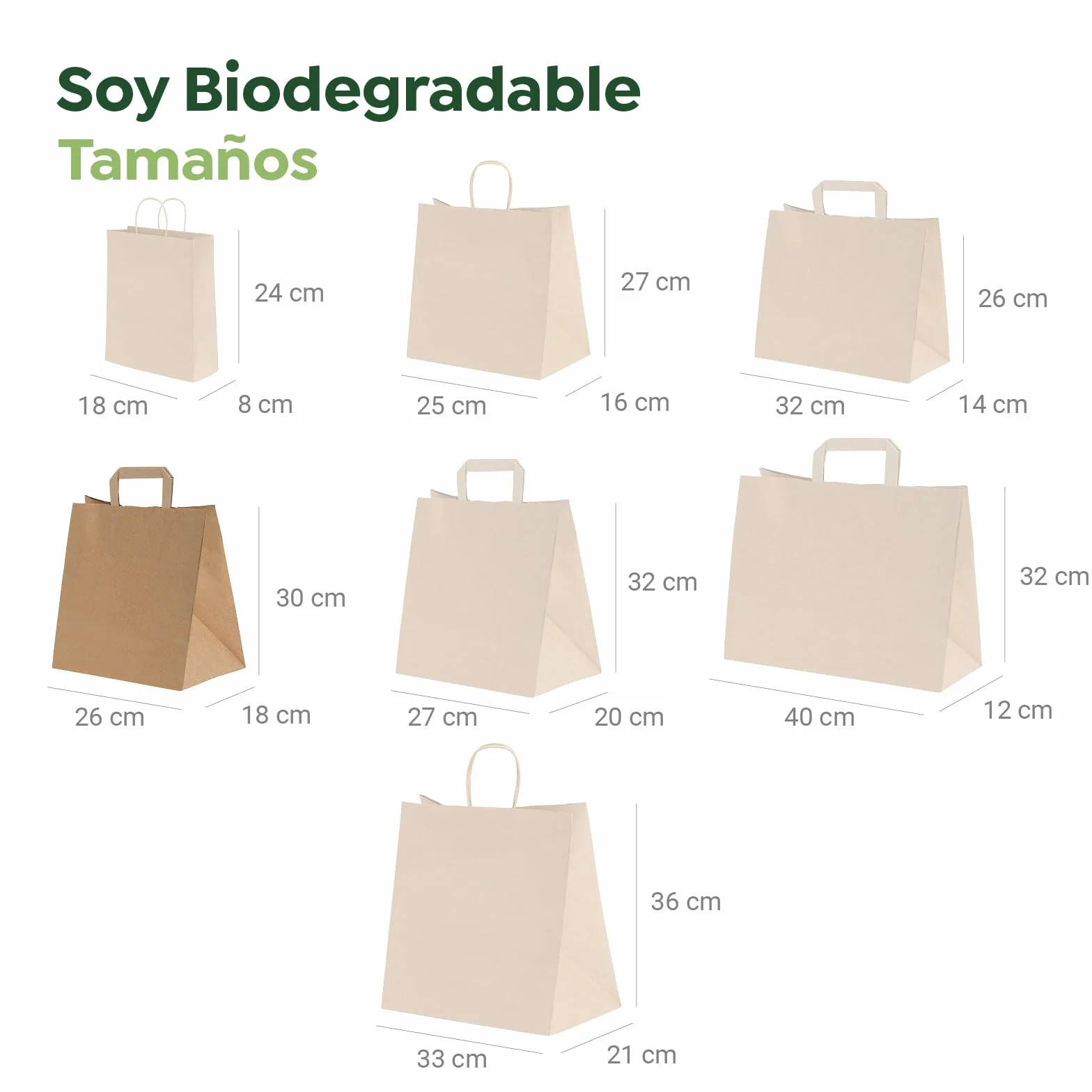 50 Unidades - Bolsas Papel Kraft con Asa Plana - 26 x 18 x 30 cm - Bolsas Regalo - Bolsitas Personalizables - Eventos y Hotelería - Comunión, Cumpleaños, Bodas - PERSONALIZABLES