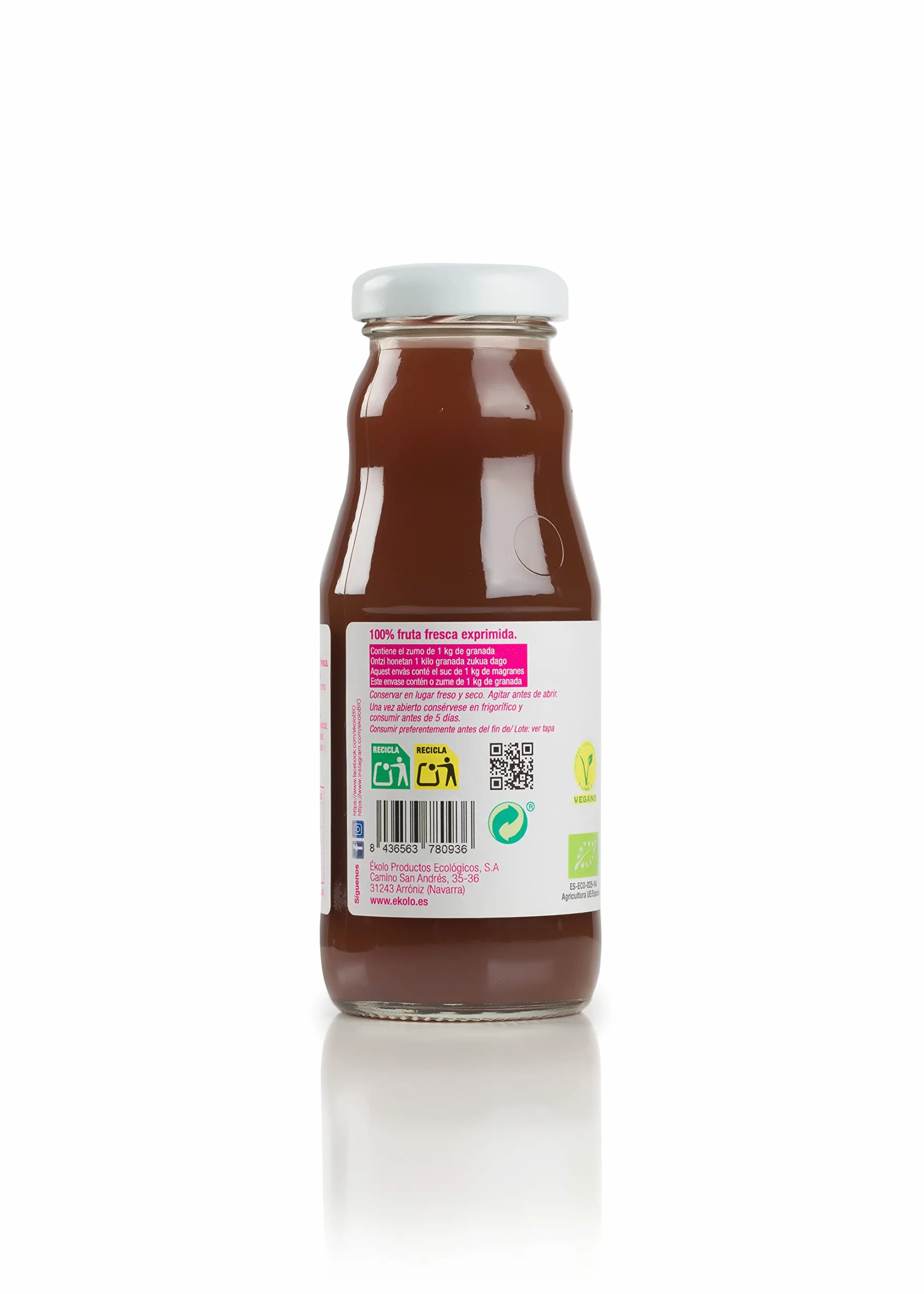 EKOLO Zumo de Granada Ecológico 100% Exprimido 200ml 2400ml 12 Unidades