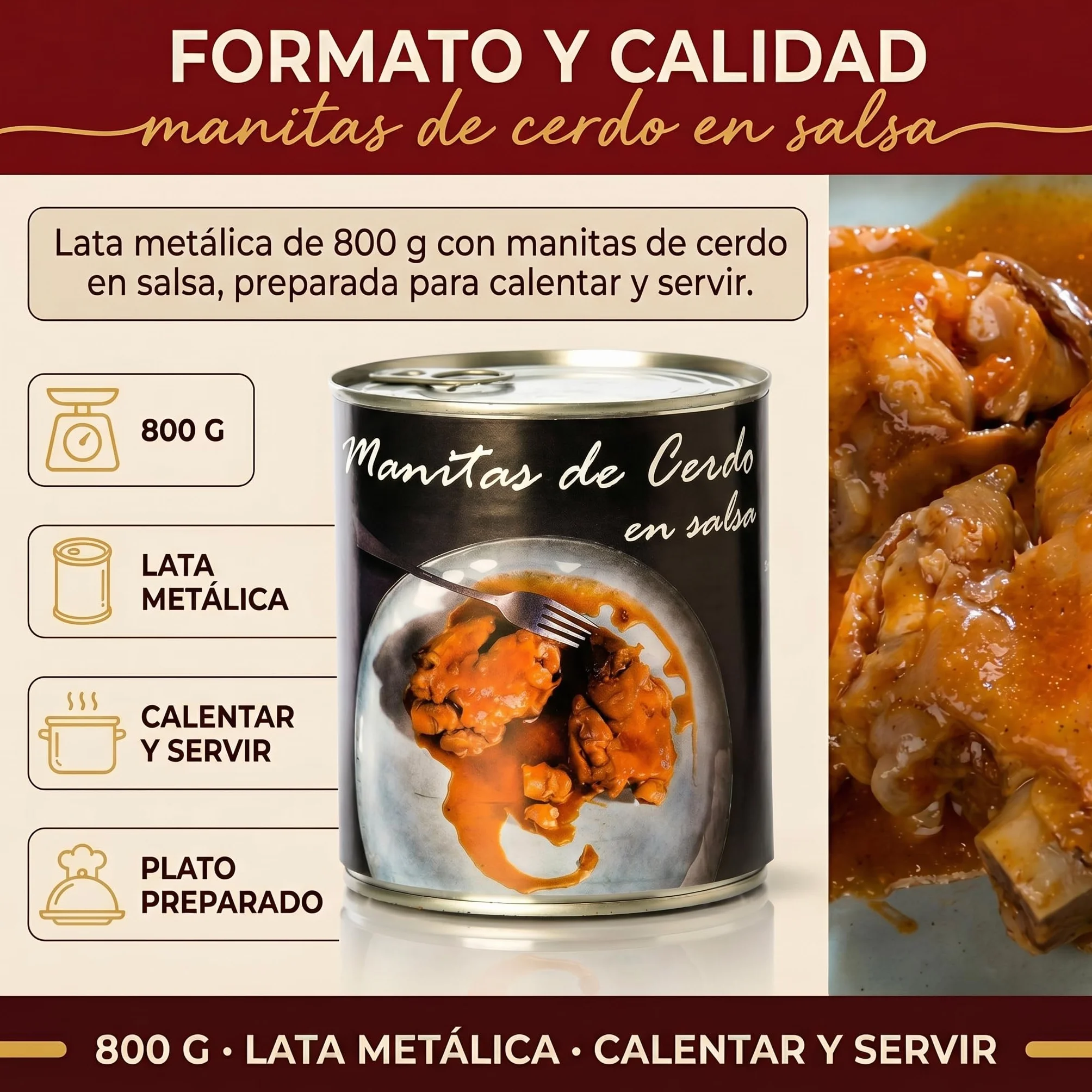 POLGRI Manitas de Cerdo en Salsa 800g Guisadas Receta Tradicional La Mancha Colageno Natural