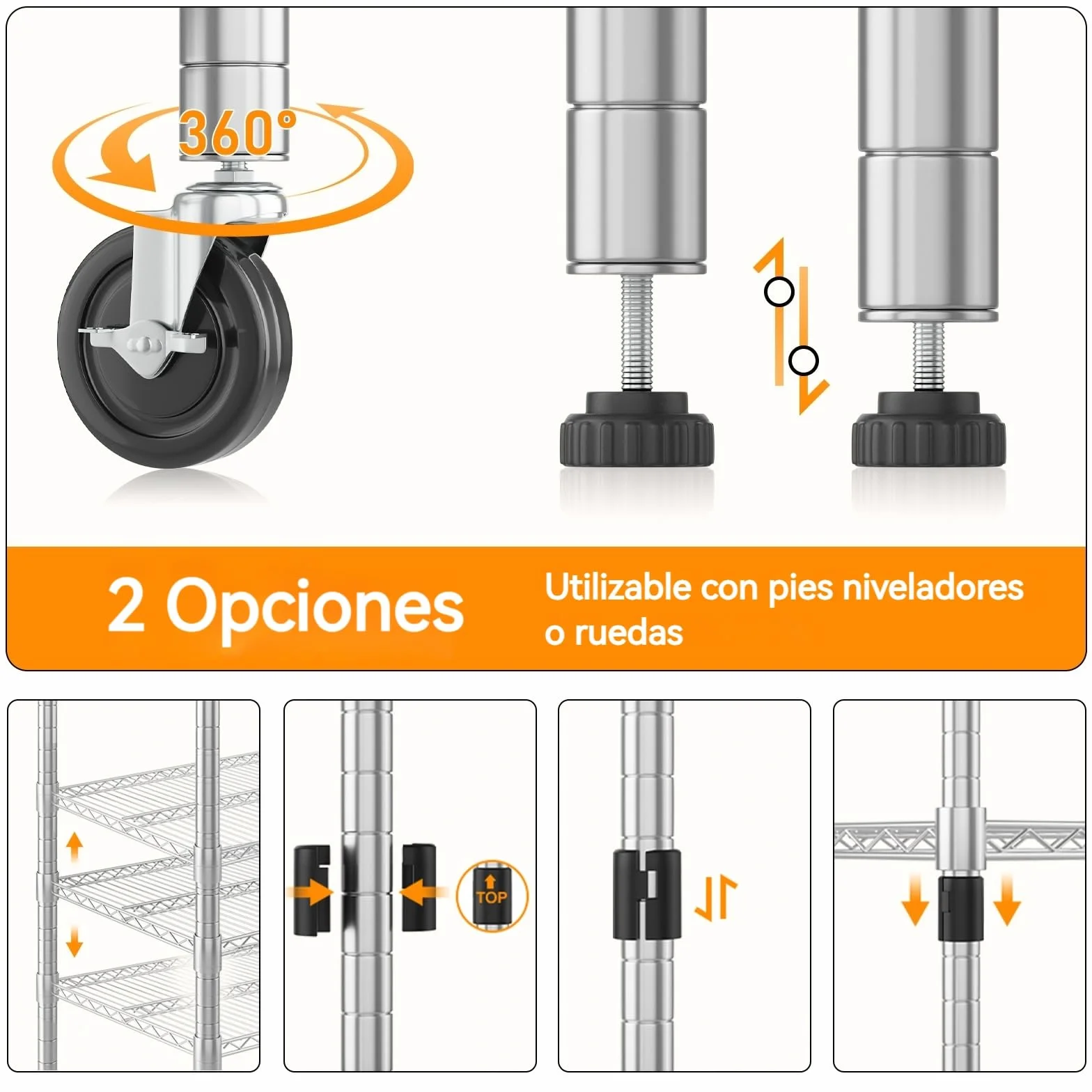 Himimi Estantería de Alambre 4 Niveles con Ruedas, Altura Ajustable, 500 kg, 90x45x183 cm