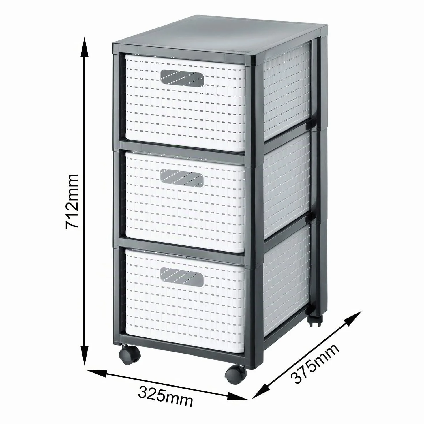 Rotho Country Contenedor rodante con 3 cajones en apariencia de ratán, Plástico (PP) sin BPA, blanco, 3 x A4/18l (37.5 x 32.5 x 71.2 cm)