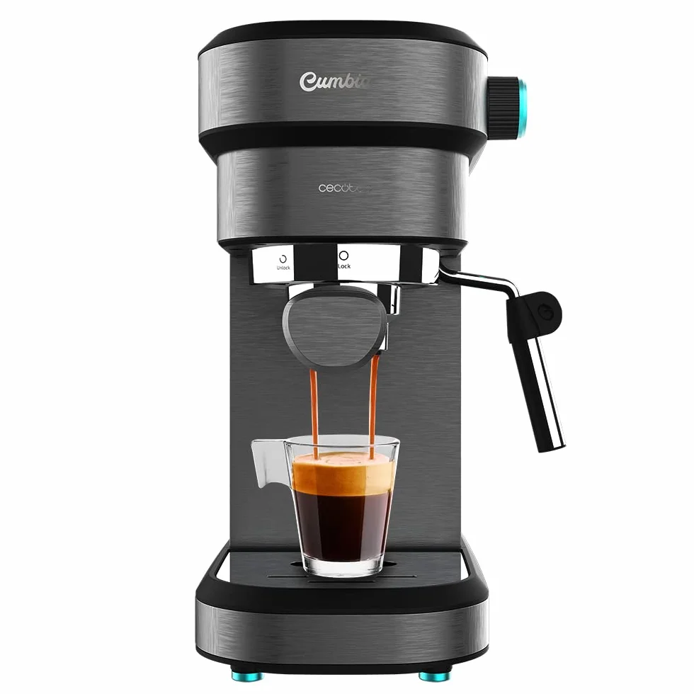 Cecotec Cafetera Express Cafelizzia 890 Dark. Espressos y Cappuccino, 1350 W, Sistema Thermoblock, 20 Bares, Modo Auto para 1-2 Cafés, Vaporizador Orientable, Capacidad 1,1L