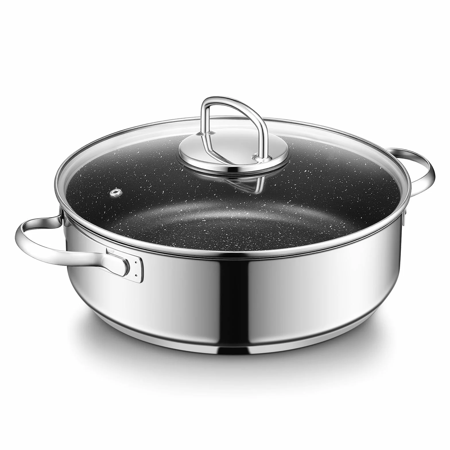 BEZIA Sartén honda de 28 cm de alto, 5,2 L, olla con tapa, acero inoxidable 18/10, revestimiento antiadherente, sin remaches, lavable, sartén para todo tipo de fuegos, para conservar el sabor, apta