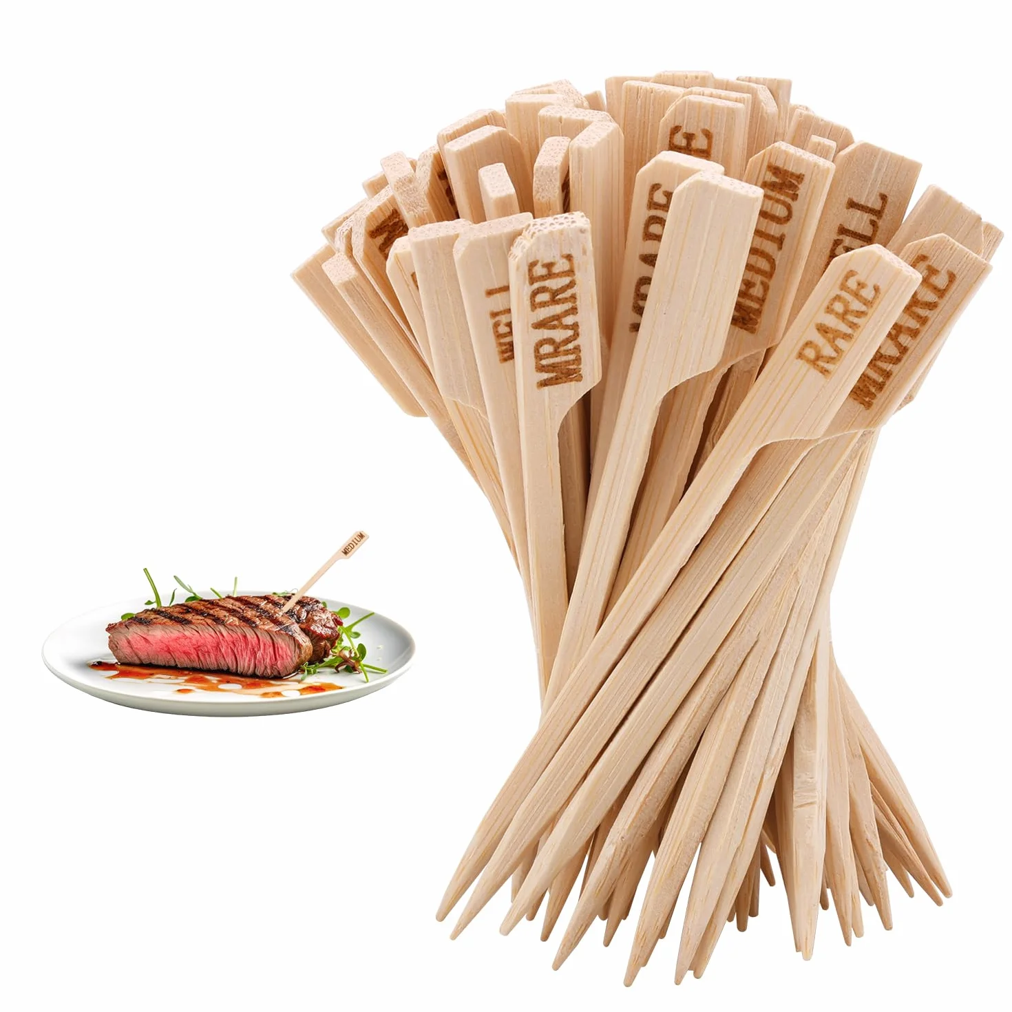 500 palillos de madera para temperatura de carne, pinchos planos para barbacoa, parrilla, frutas, asar, fiesta, cóctel