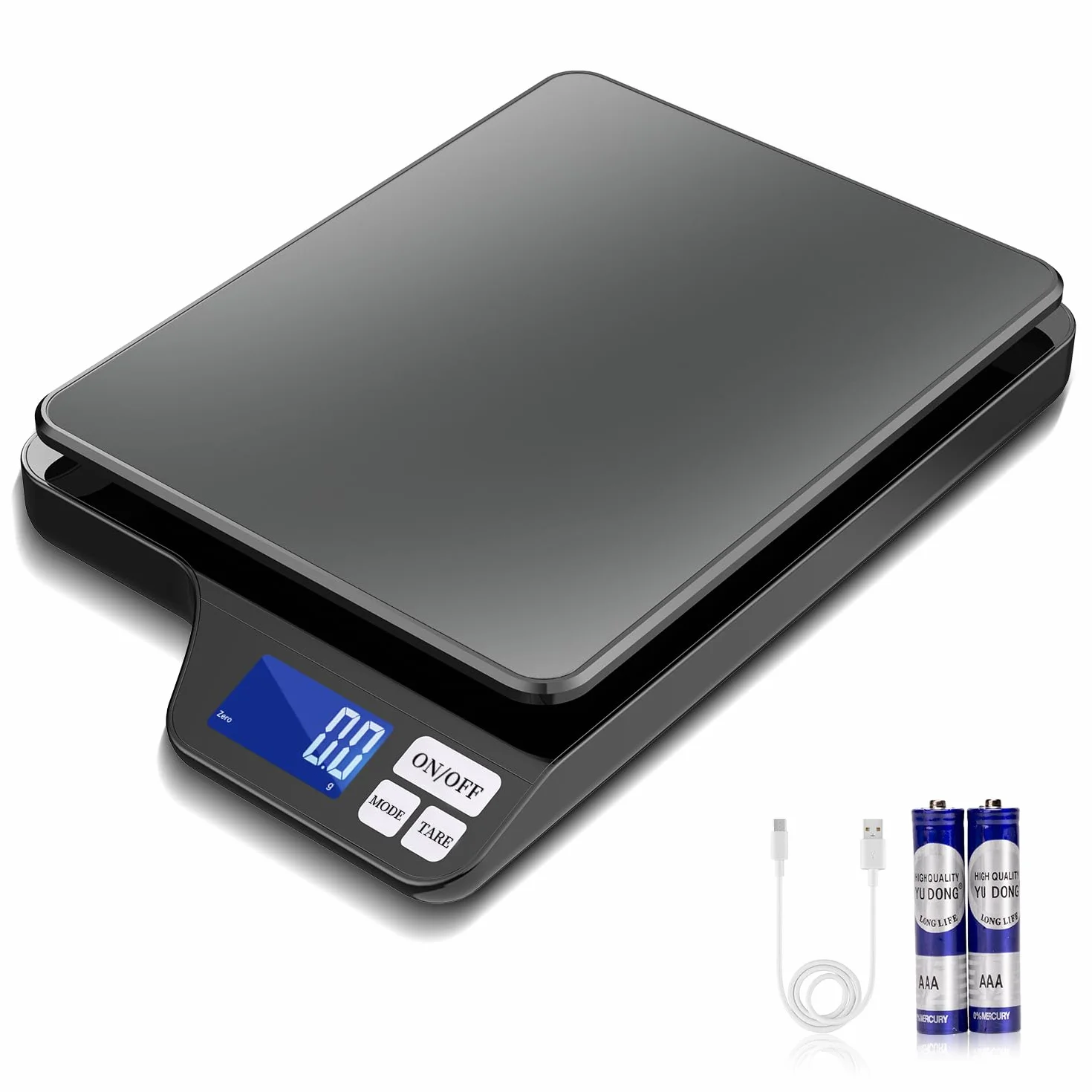Cargador USB de 5000 g/0,1 g, báscula de cocina electrónica de alta precisión, con piattaforma di pesatura extra grande, acero inoxidable, 9 unidades y función tara, equilibrio de alimentos