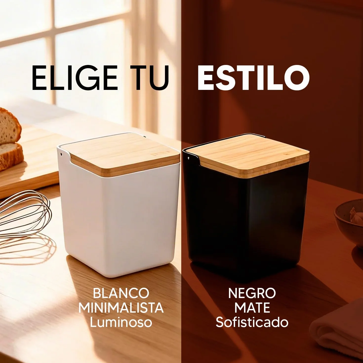 CIA&CO Salero Cocina Grande 1kg – Recipiente para Sal, Azúcar, Especias, Café – Tapa Bambú Natural – Cierre Antihumedad (NEGRO)