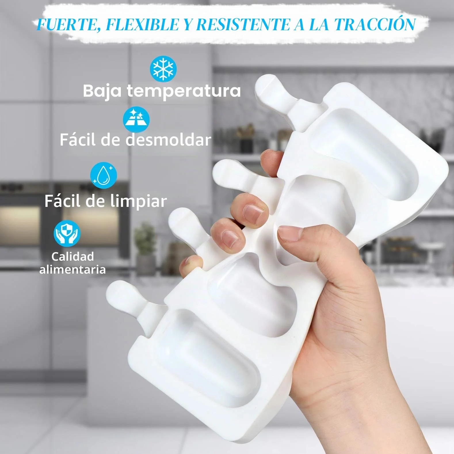 Moldes de Helados Silicona con Palo, 8 Cavity Juego de Moldes para Polos, con 100 Palos de Madera Blanco