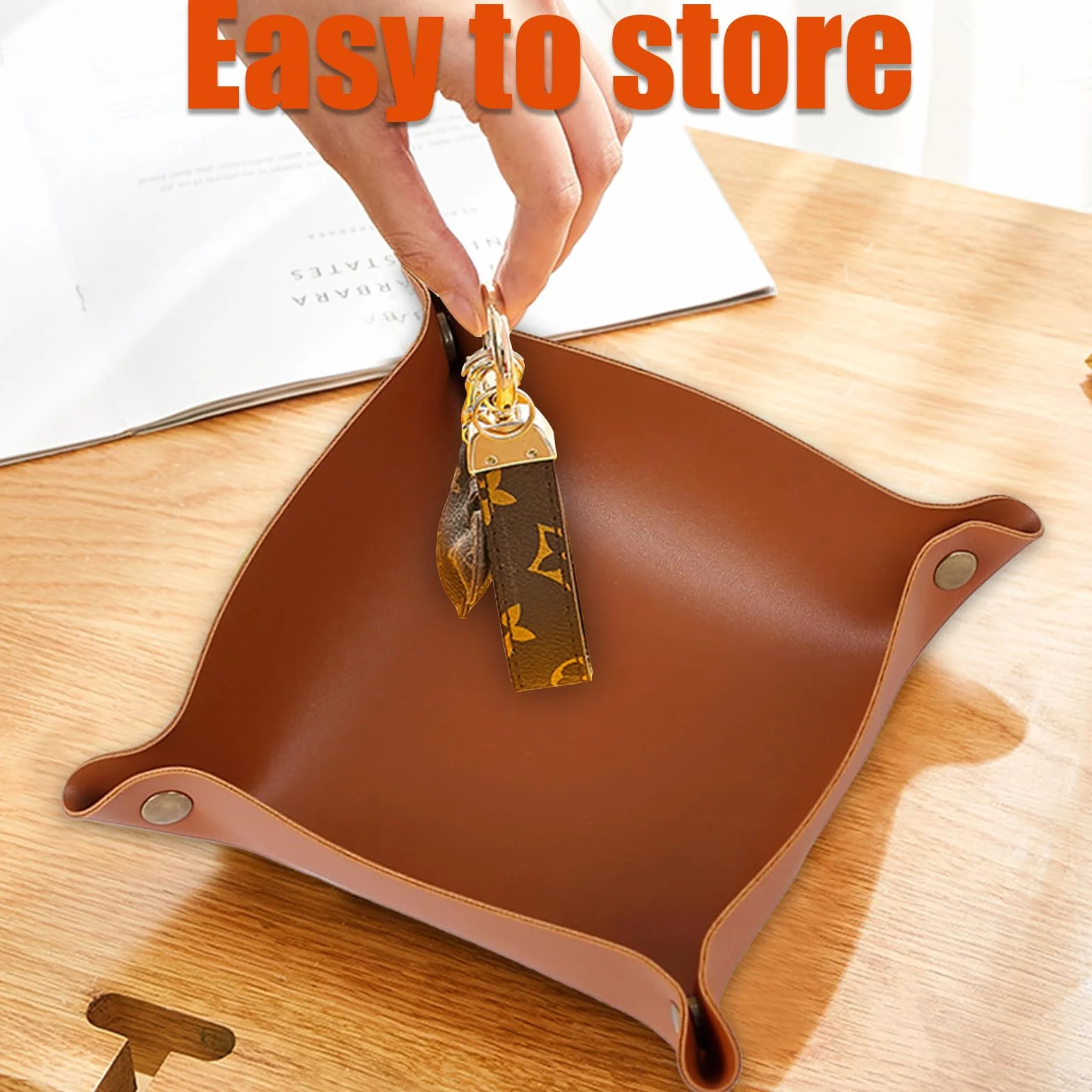 3 compartimentos para llaves, piel sintética, bandeja para joyas, bandejas plegables de piel (20 x 20 cm), para joyas, relojes y teléfonos móviles