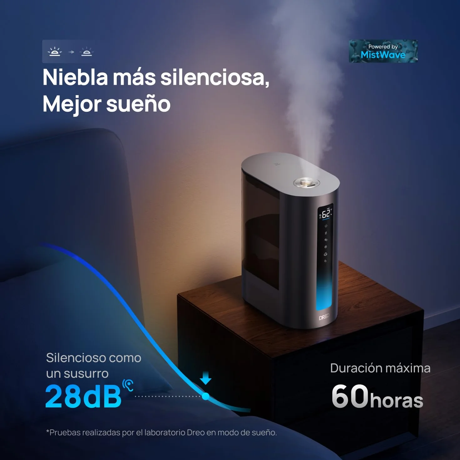 Dreo Humidificador 6L Inteligente Vapor Frío Caliente Silencioso 60 Horas Google Alexa HM713S