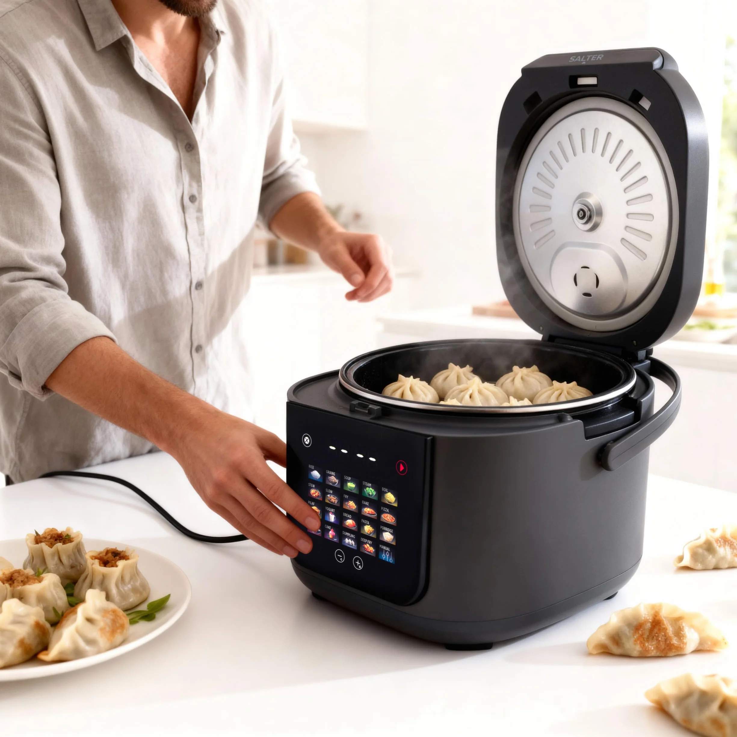 Salter Multicooker de 5 litros - 20 programas preestablecidos y función mantener caliente durante 12 horas, recubrimiento antiadherente sin PFAS, tapa interior y válvula de vapor extraíbles, 860W