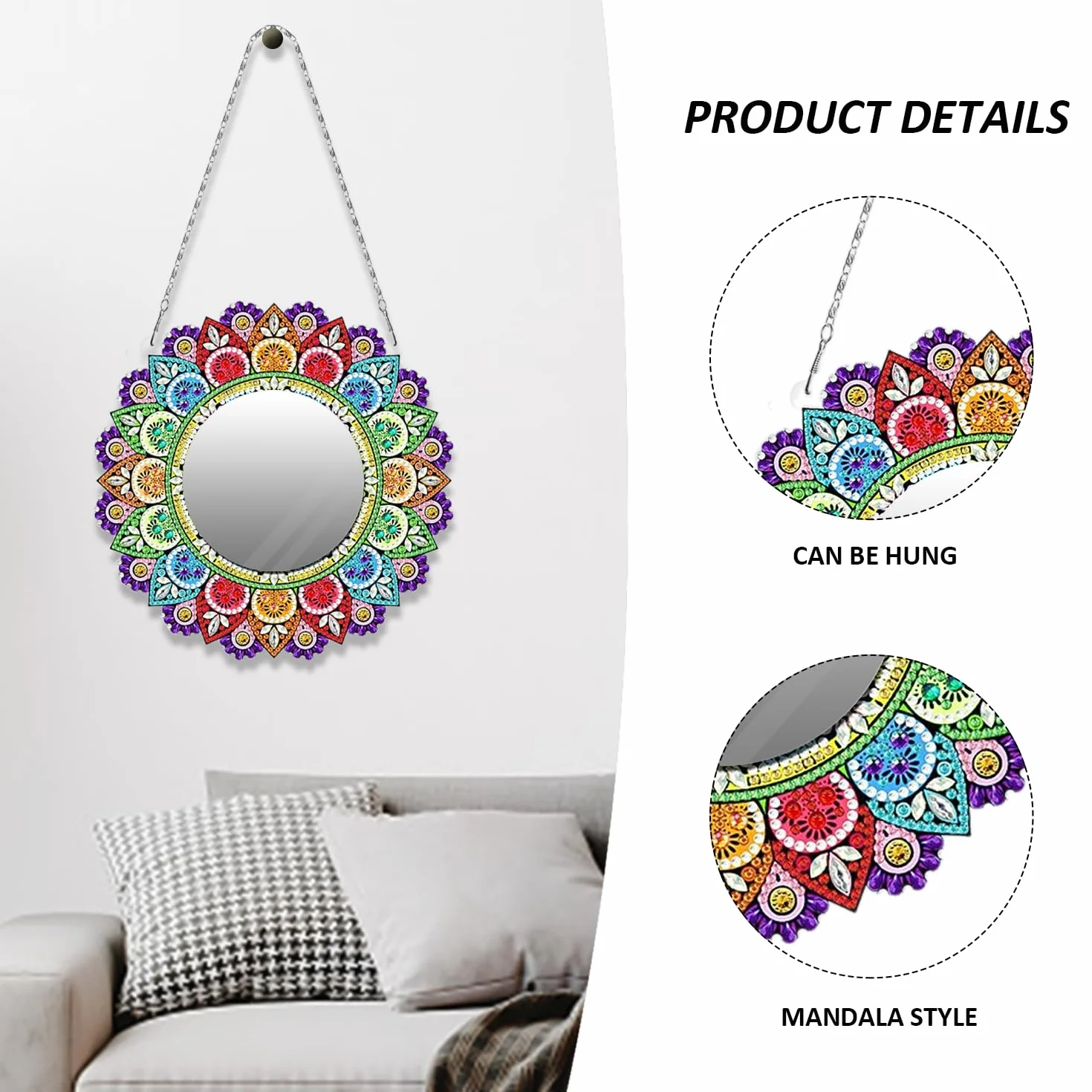 Juego de Espejos de Cristal Pintados Con Mandala - Para Maquillaje y Manualidades - Regalo Para Niñas